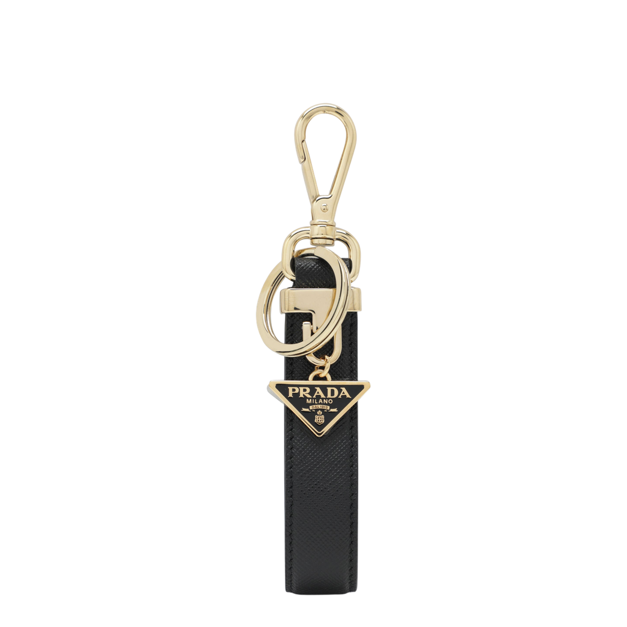 Black Saffiano Leather Keyring With Triangle Logo - Image 1