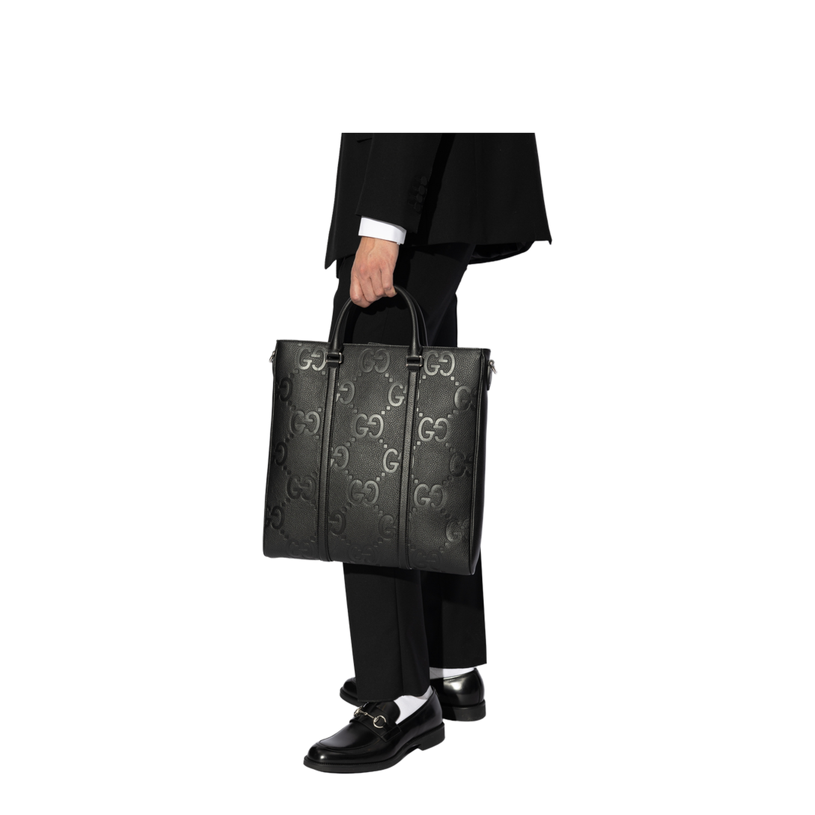 GG Jumbo Medium Leather Duffle Bag - Black - Image 5