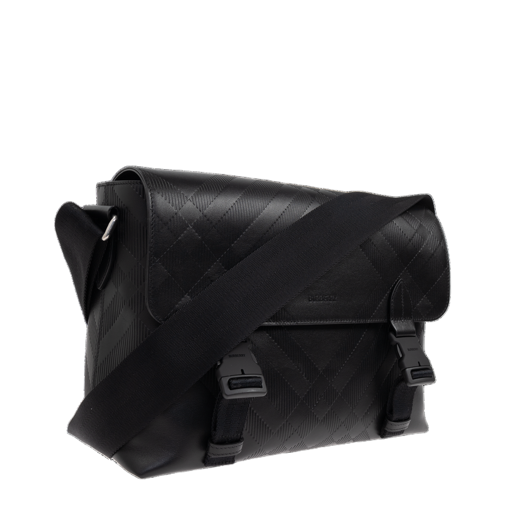 Embossed Check Buckle Messenger Bag - Black - Image 4
