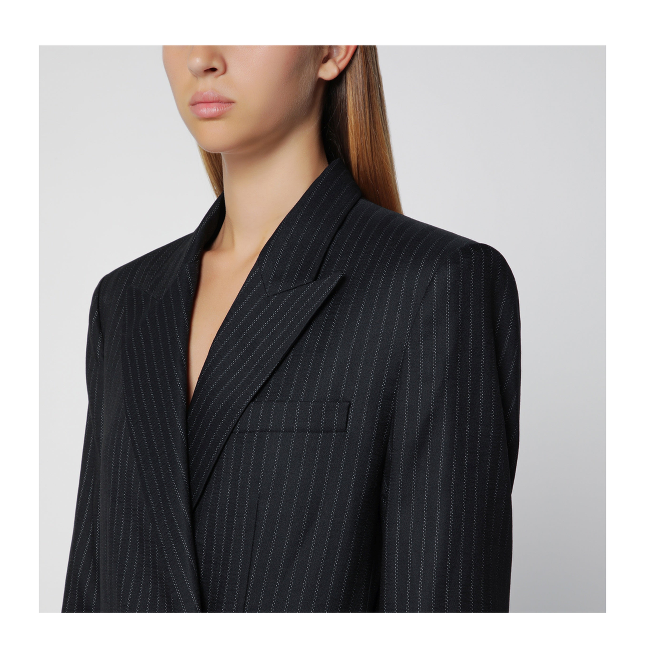 Black Double-Breasted Pinstripe Jacket - Image 2