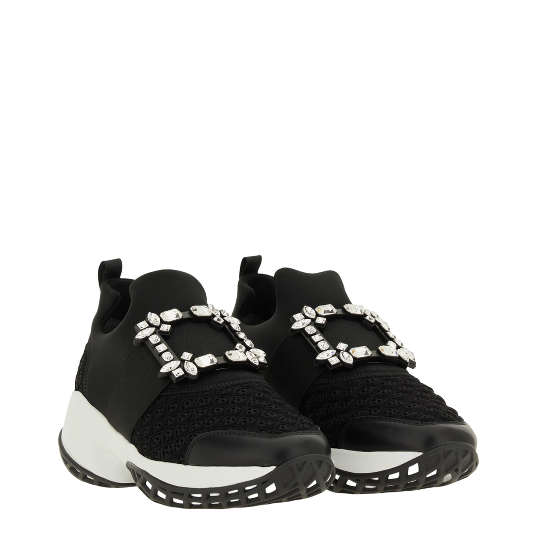 Black and White Leather Embellished Slip-On Sneakers - Image 2