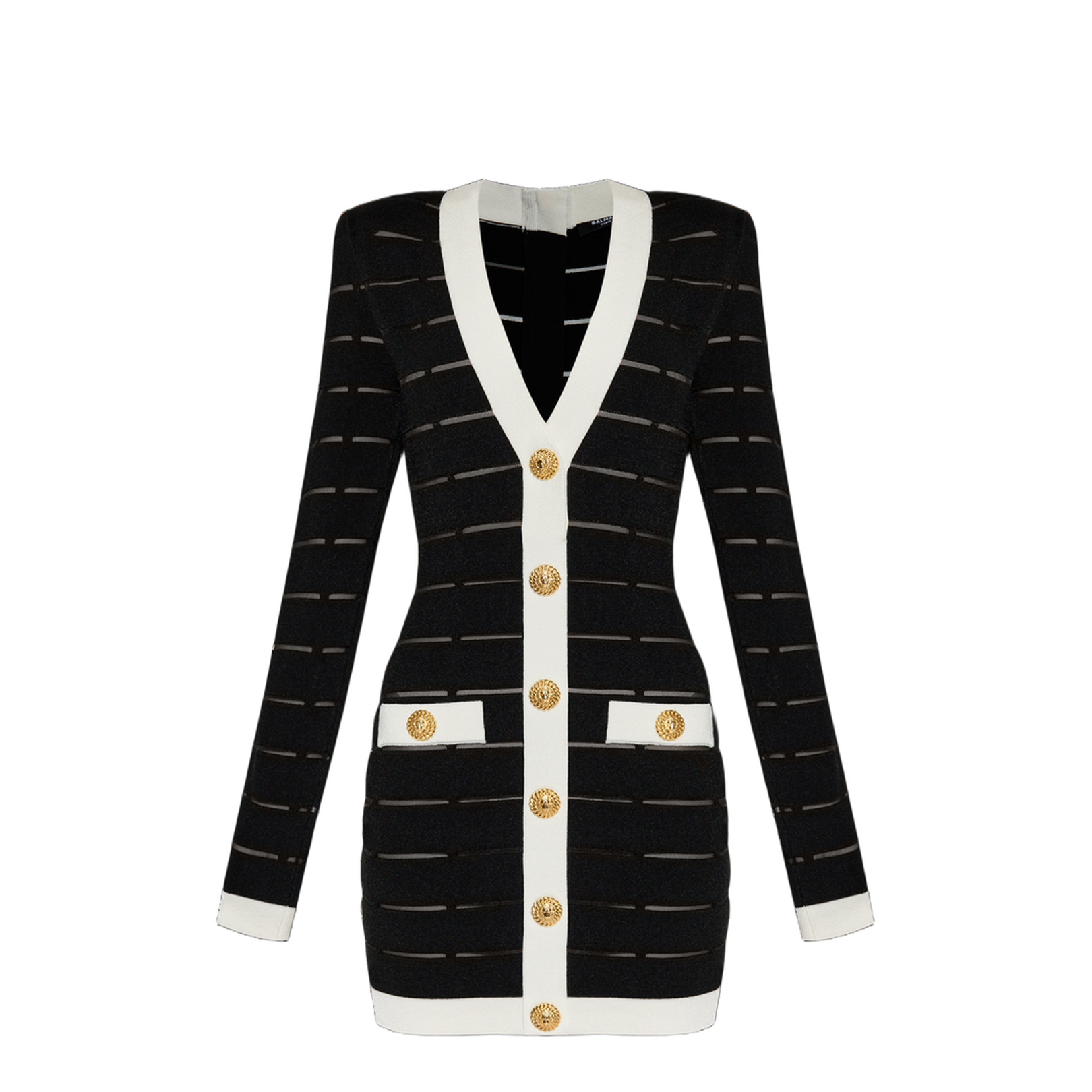 Buttoned Knit Short Dress Black - Image 1