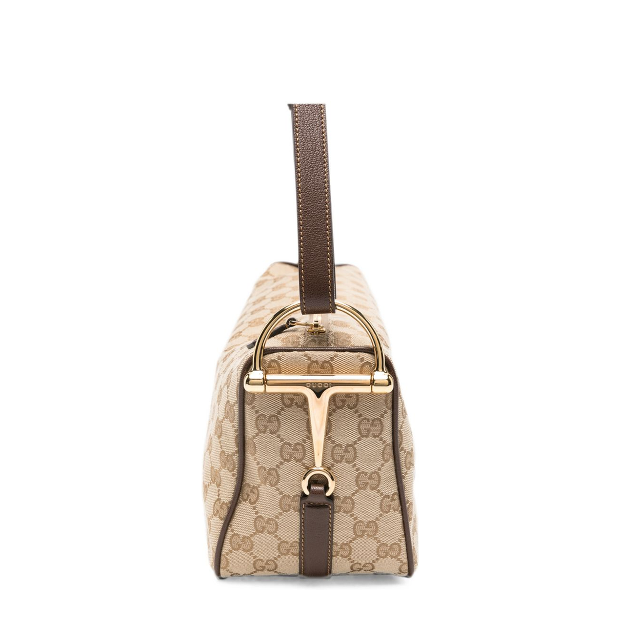 Half Horsebit Medium Canvas Shoulder Bag - Sand and Brown - Image 3
