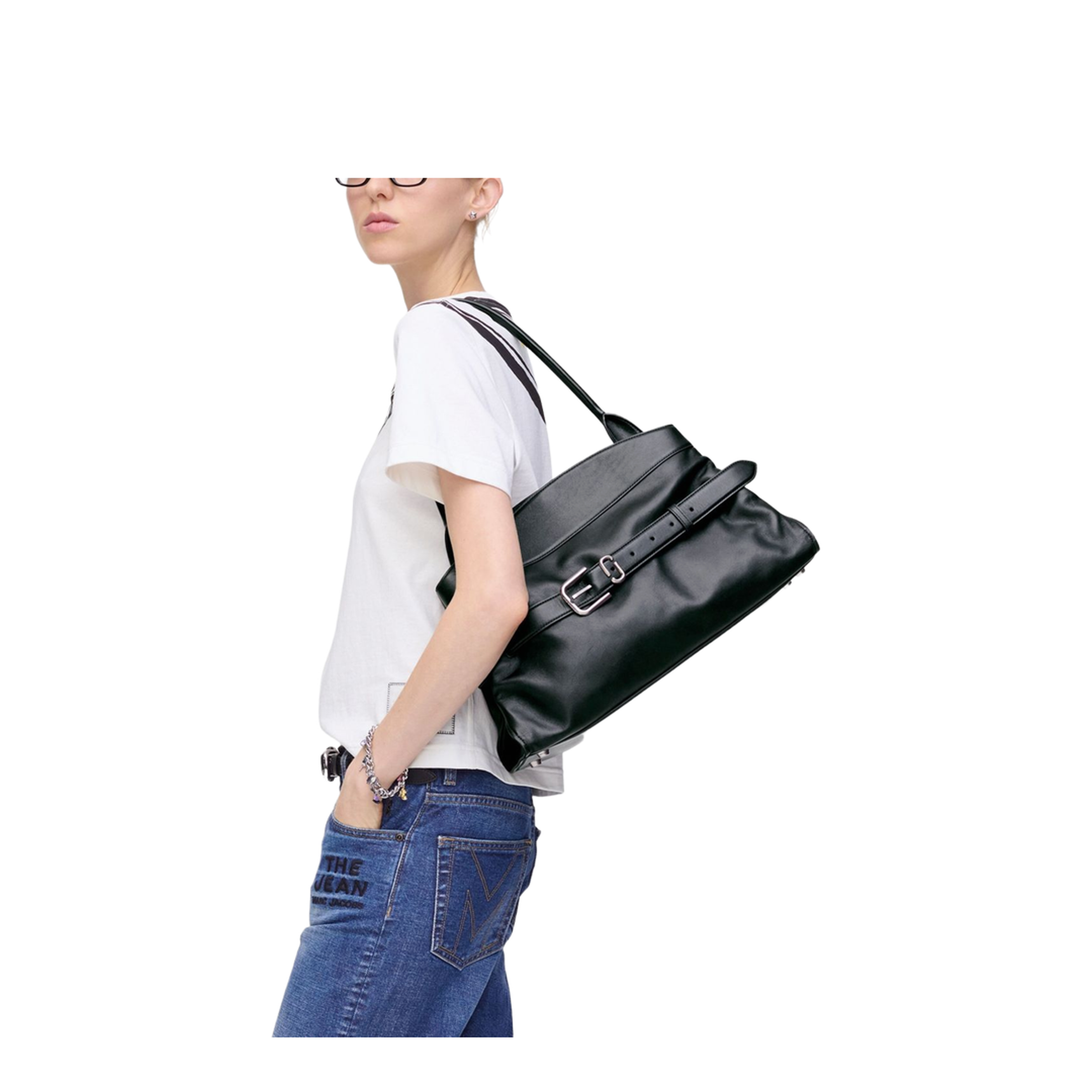 Calf Leather Satchel Shoulder Bag - Black - Image 2