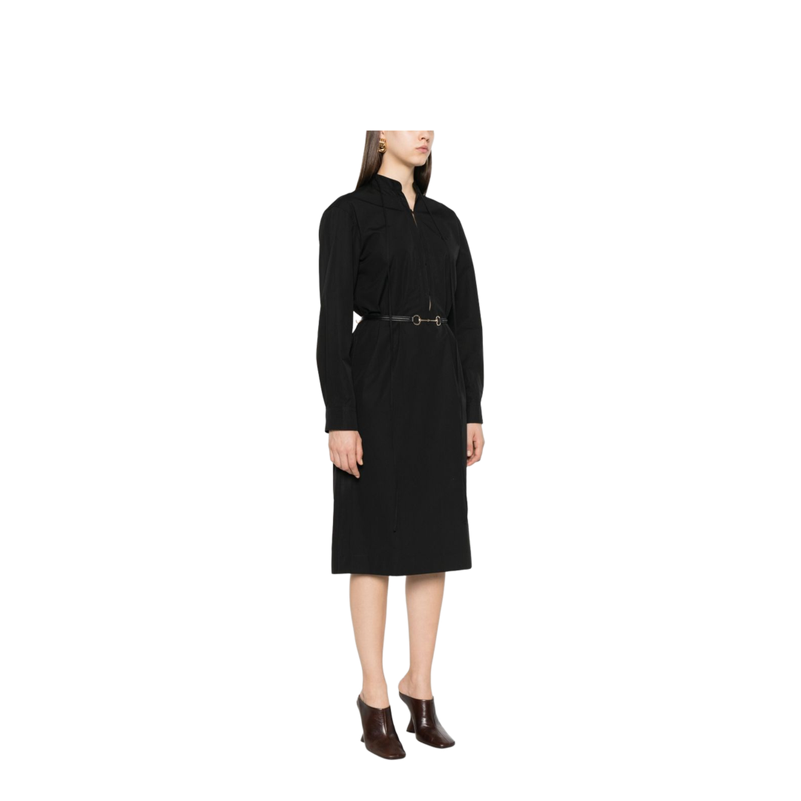 Cotton Poplin Dress with Belt in Black - Image 2