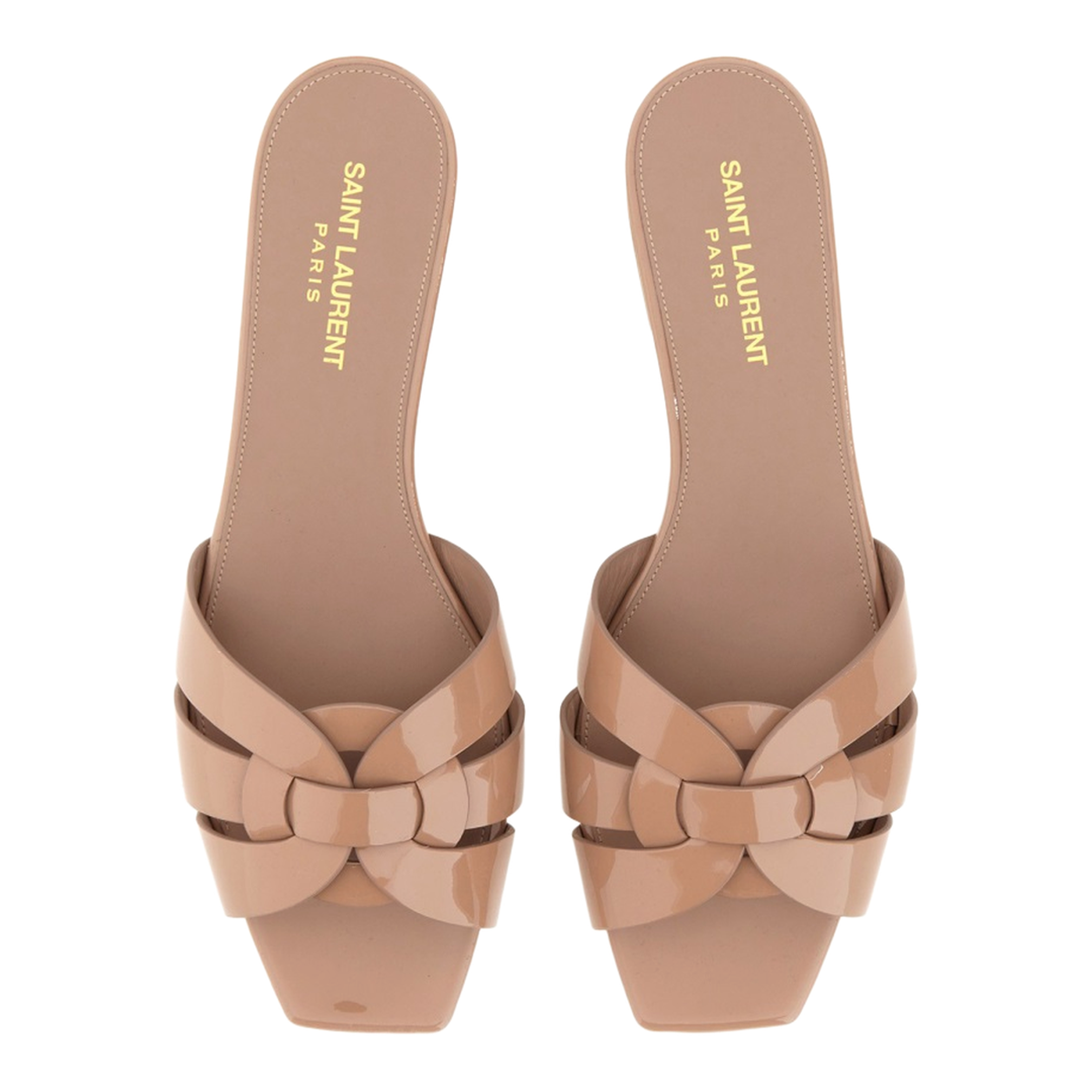 Powder Pink Leather Patent Finish Square Open Toe Multi-Way Strap Design Flat Sole Slip-On Style - Image 9