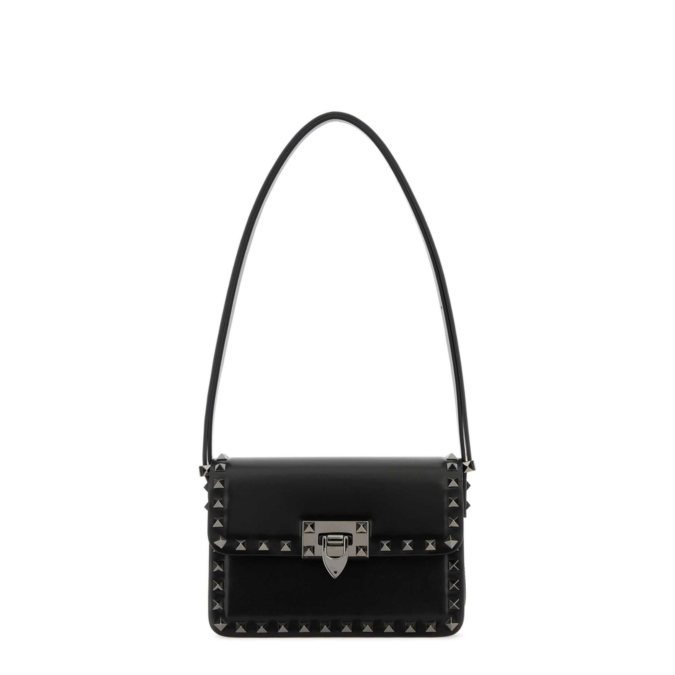 Rockstud Leather Shoulder Bag - Black - Image 3