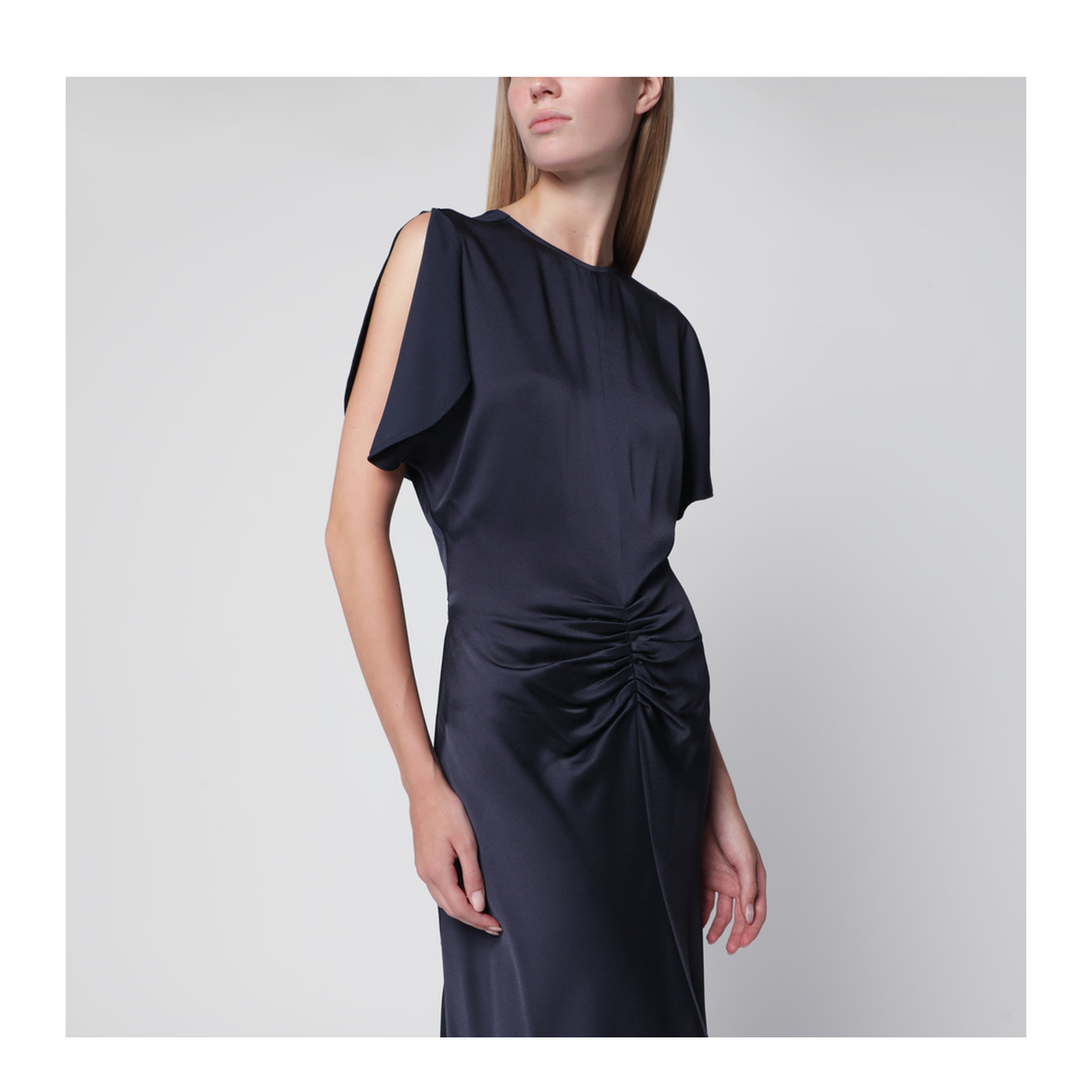 Bela Midi Dress in Midnight Satin Crêpe - Image 2