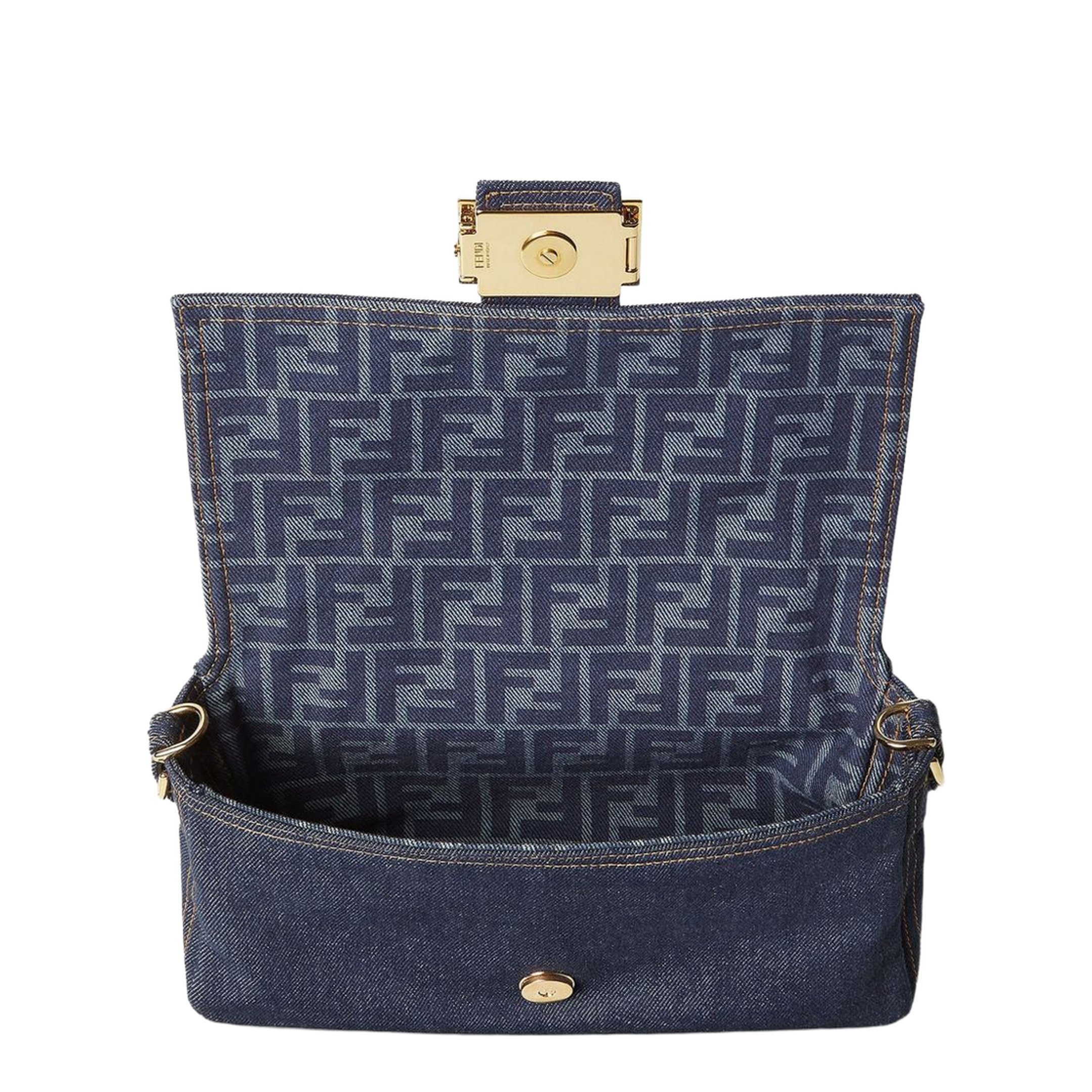 Baguette Medium Denim Shoulder Bag - Blue - Image 5