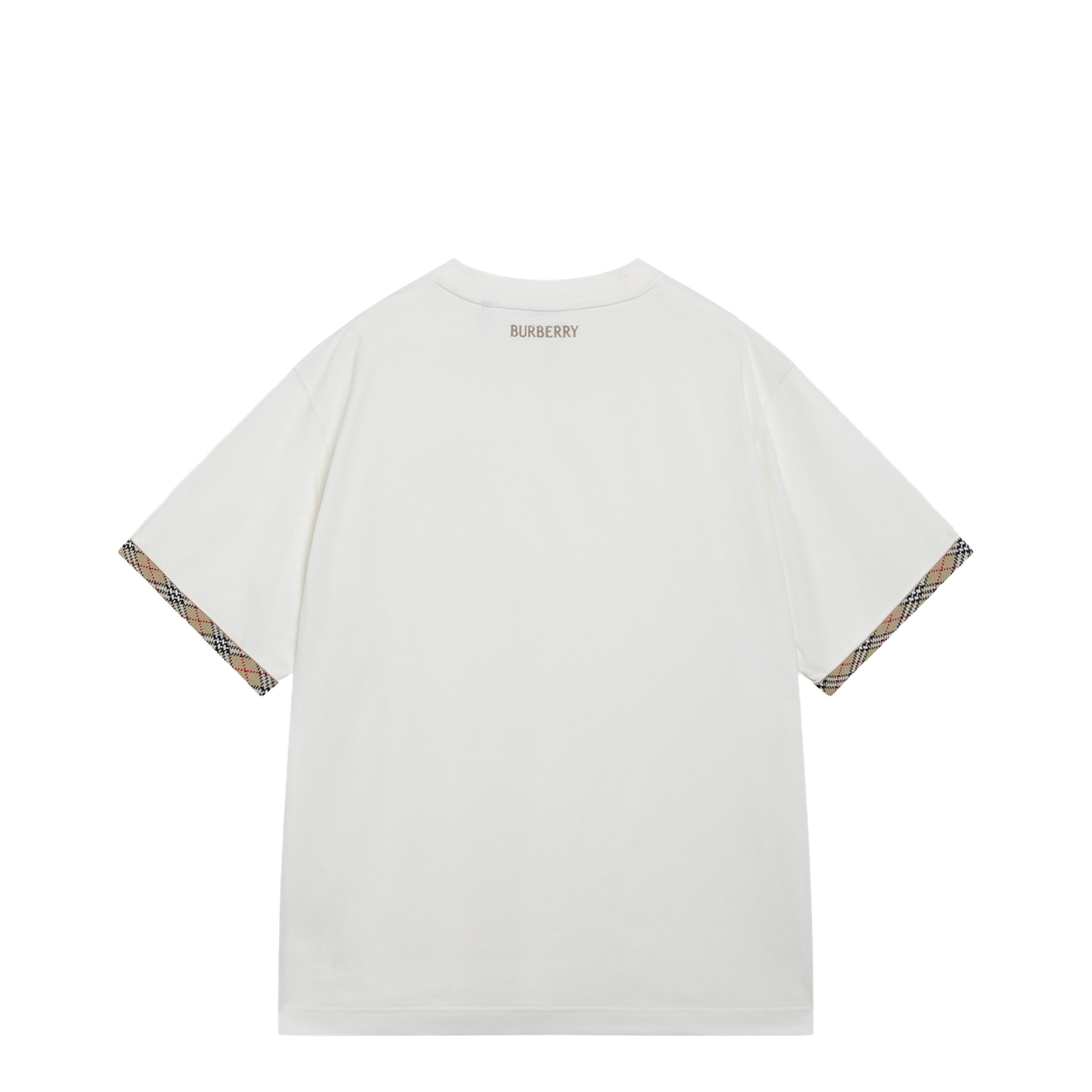 Cotton Jersey T-Shirt with Check Trim in Chalk - Image 2