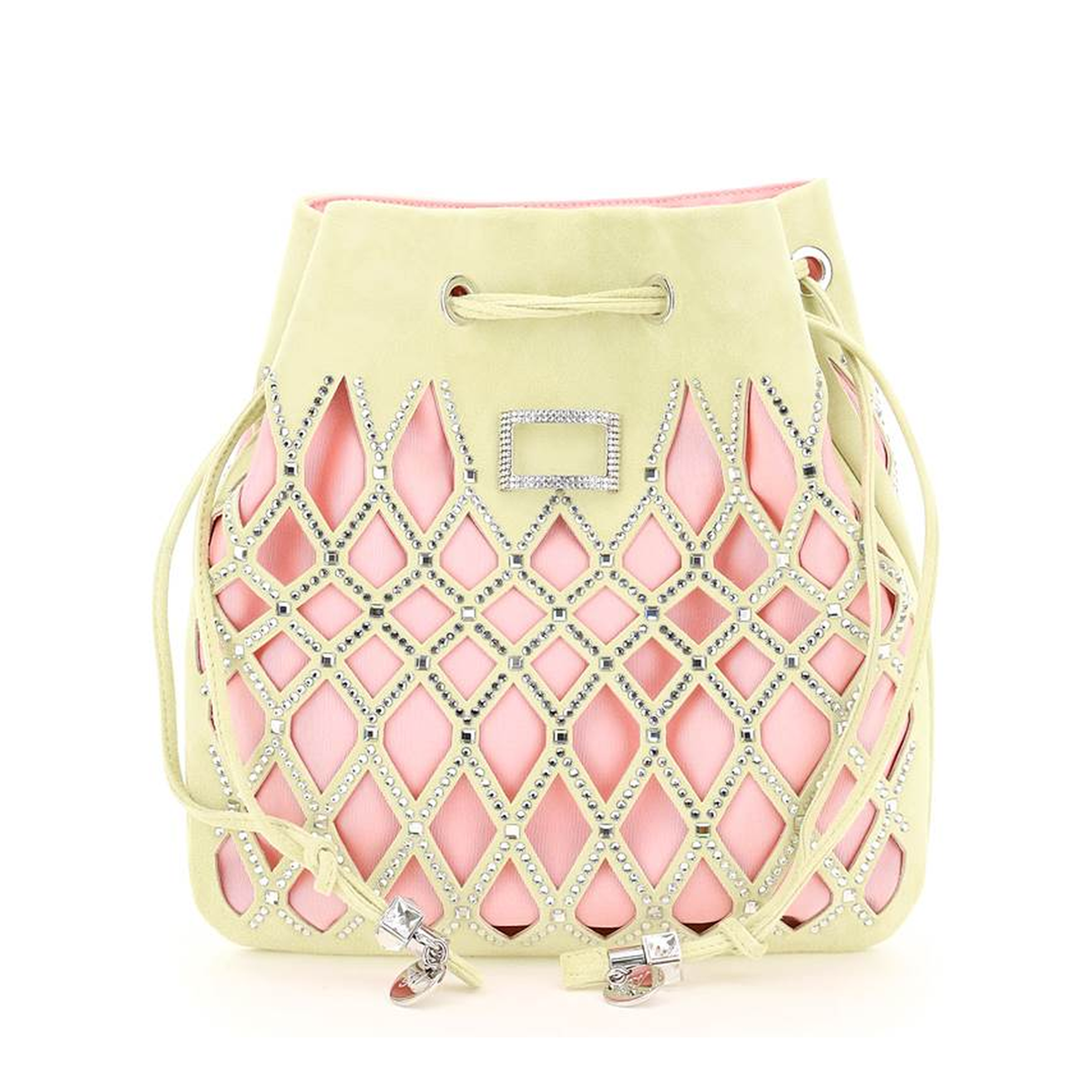 Viv' Pocket Queeny Cut-Out Suede Mini Bag - Yellow / Pink - Image 1