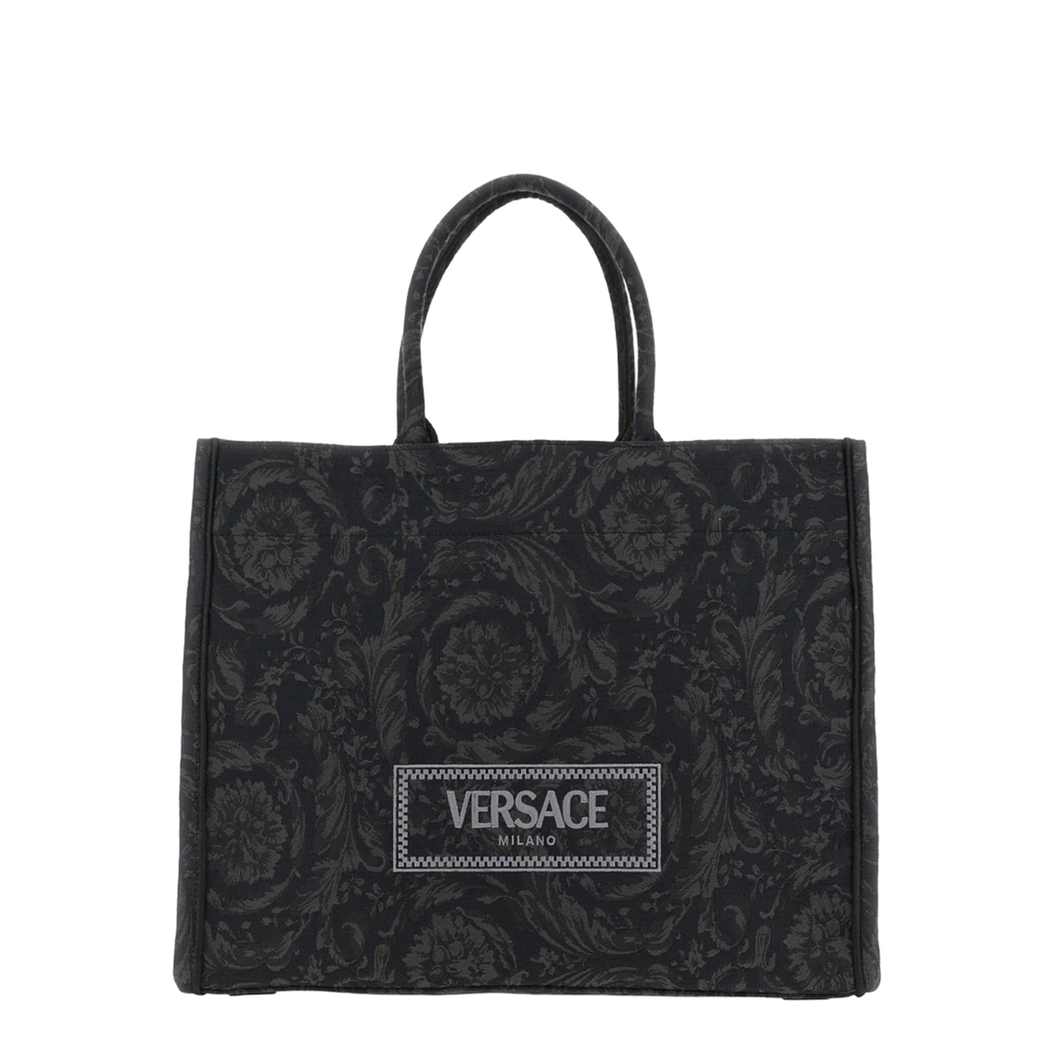 Barocco Large Nylon-Cotton Shopping Bag - Black - Image 1