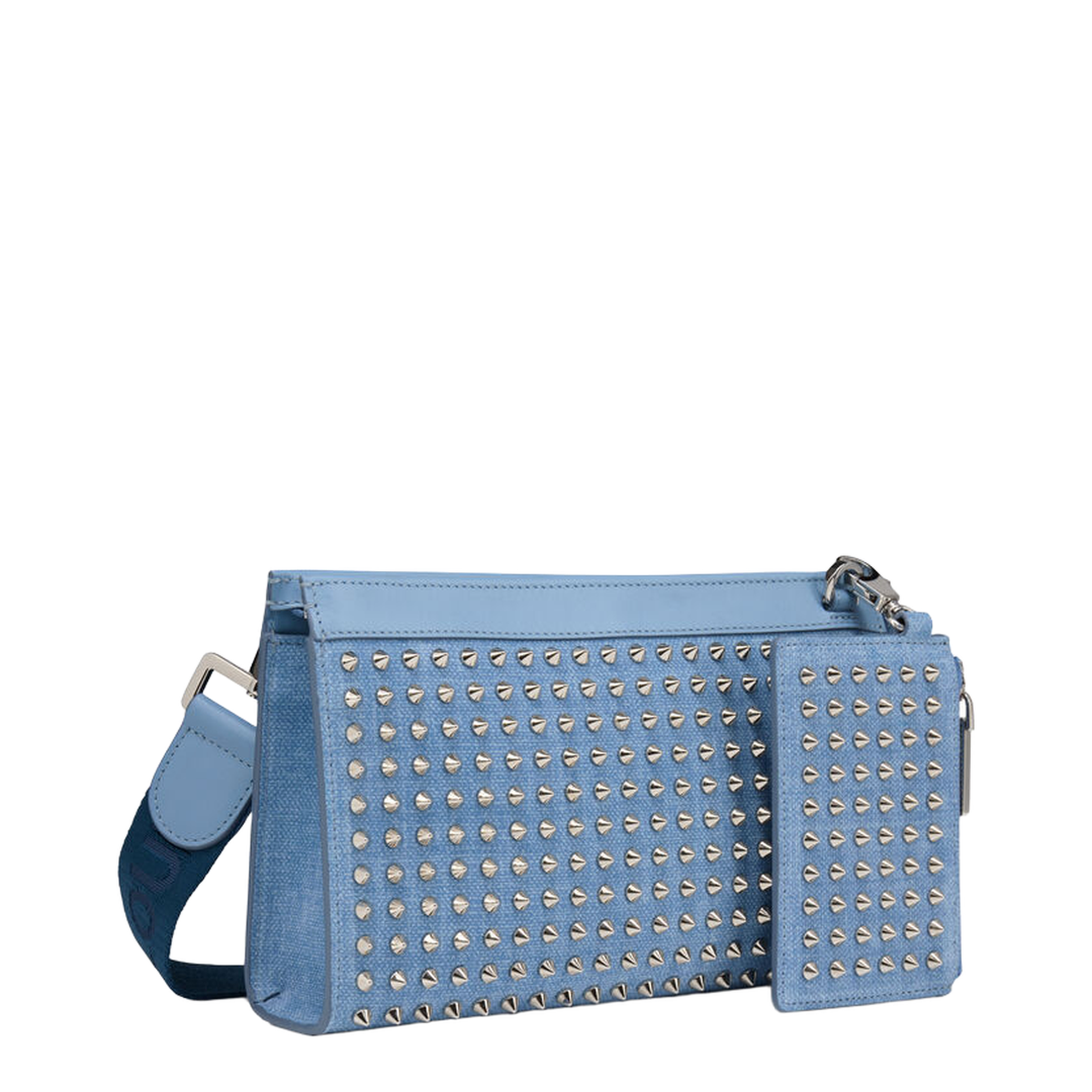 Funky Crosta Calf Leather Canvas Texture Crossbody - Ceruleo / Silver - Image 2