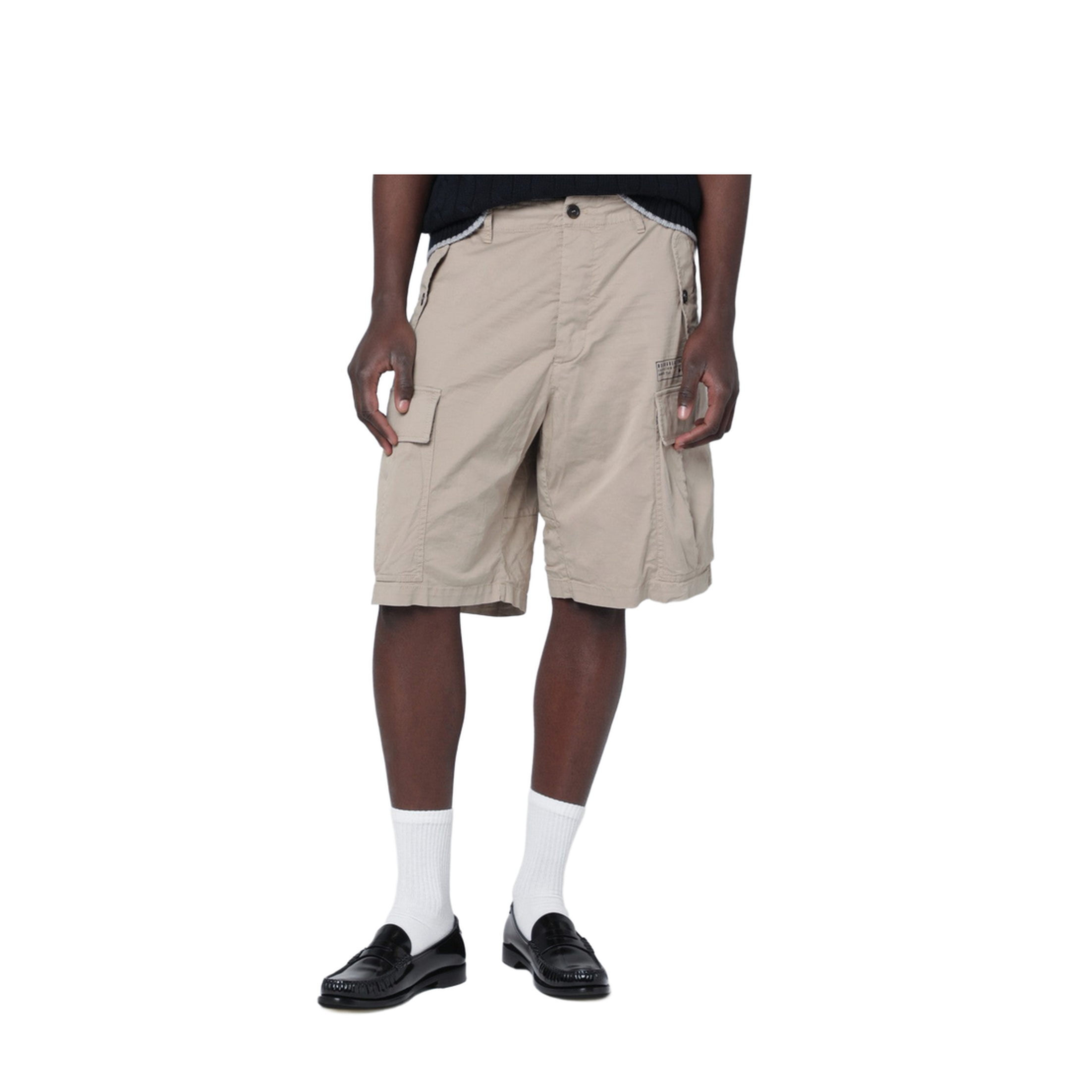 Beige Cotton-Blend Cargo Bermuda Shorts - Image 1