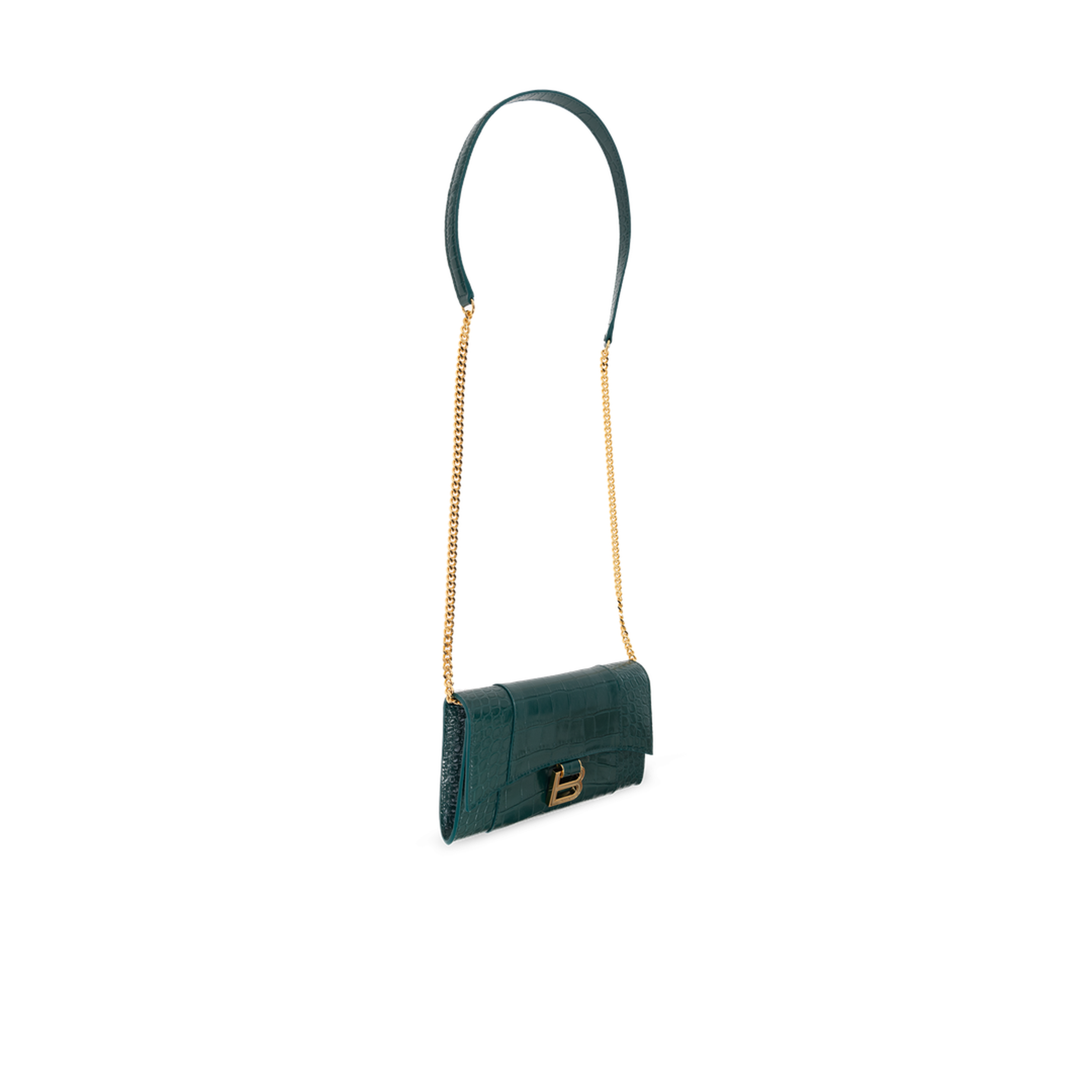 Hourglass Calfskin Wallet On Chain - Dark Emerald - Image 4