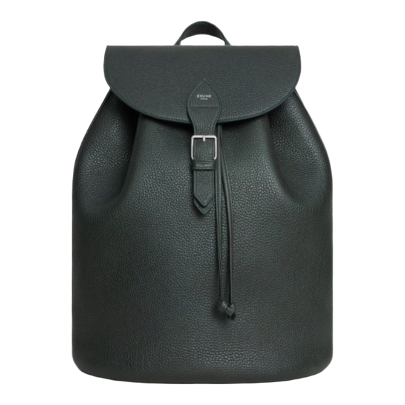 Large Backpack Folco in Grained Calfskin - Night Green - Image 1