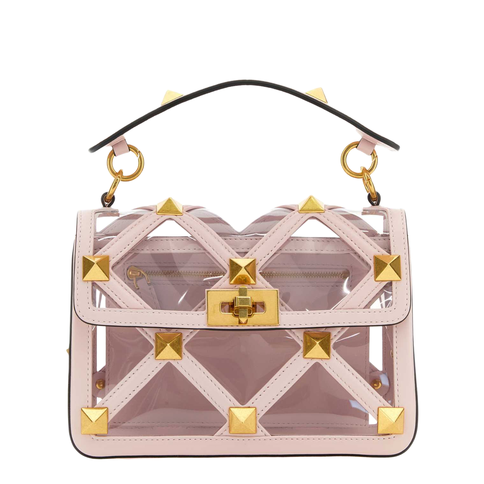 Roman Stud Medium PVC Handbag - Trasparente/bianco Ottico - Image 1