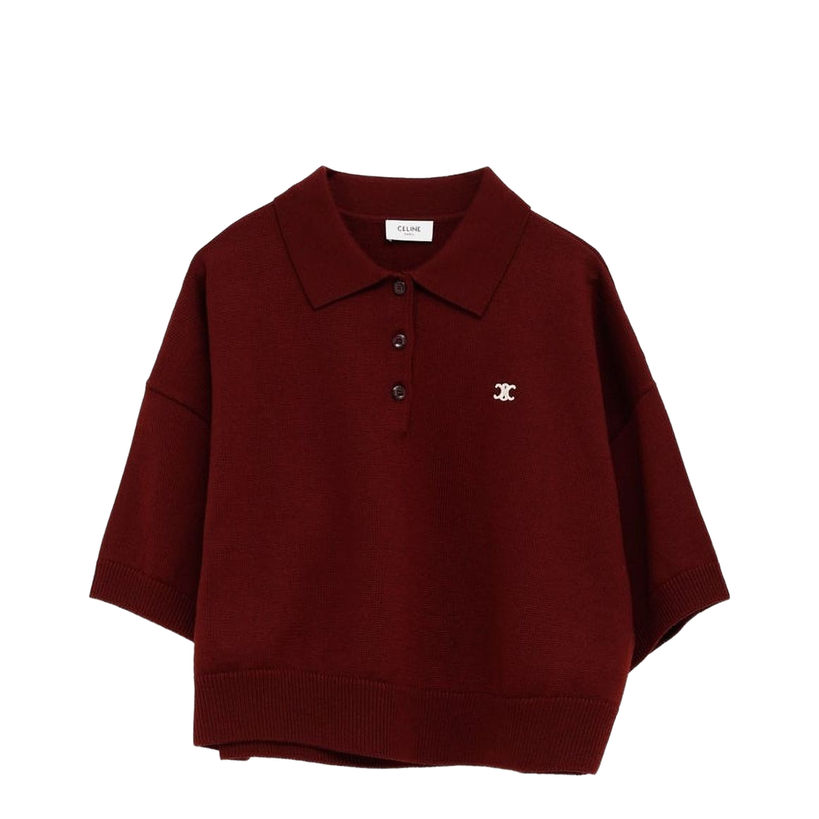 Crop Fit Wool Polo Shirt In Burgundy - Image 1