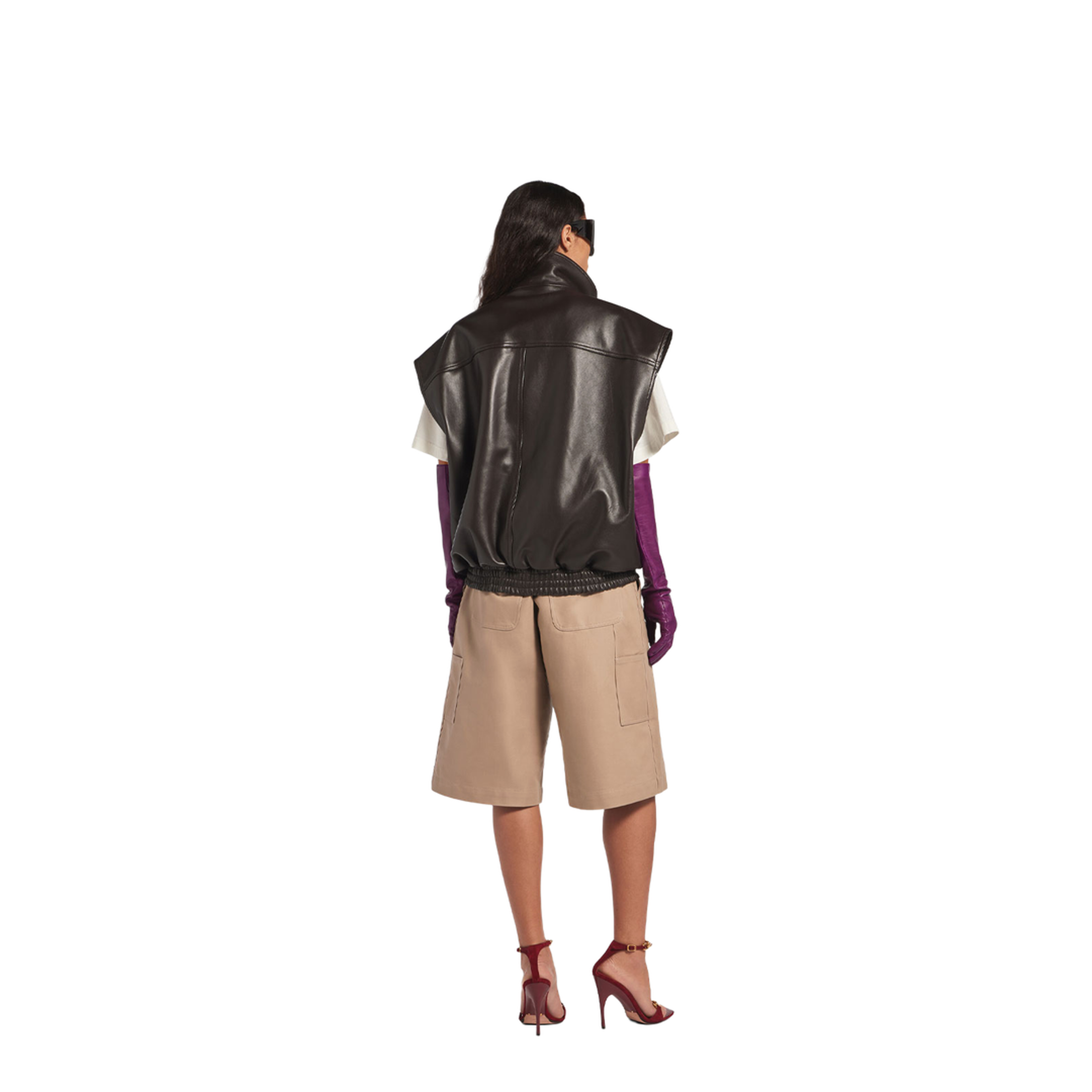 Sleeveless Blouson in Shiny Soft Lambskin - Image 4