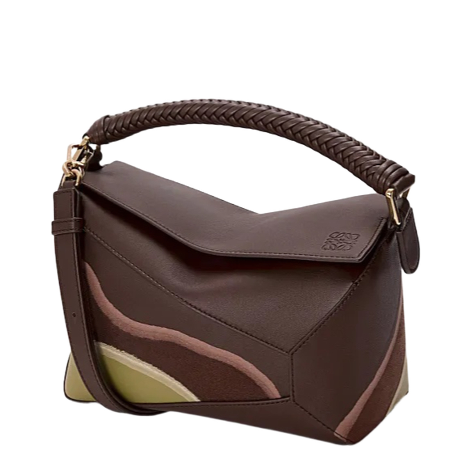 Small Puzzle Edge Landscape Bag in Nappa Calfskin Brown - Image 1