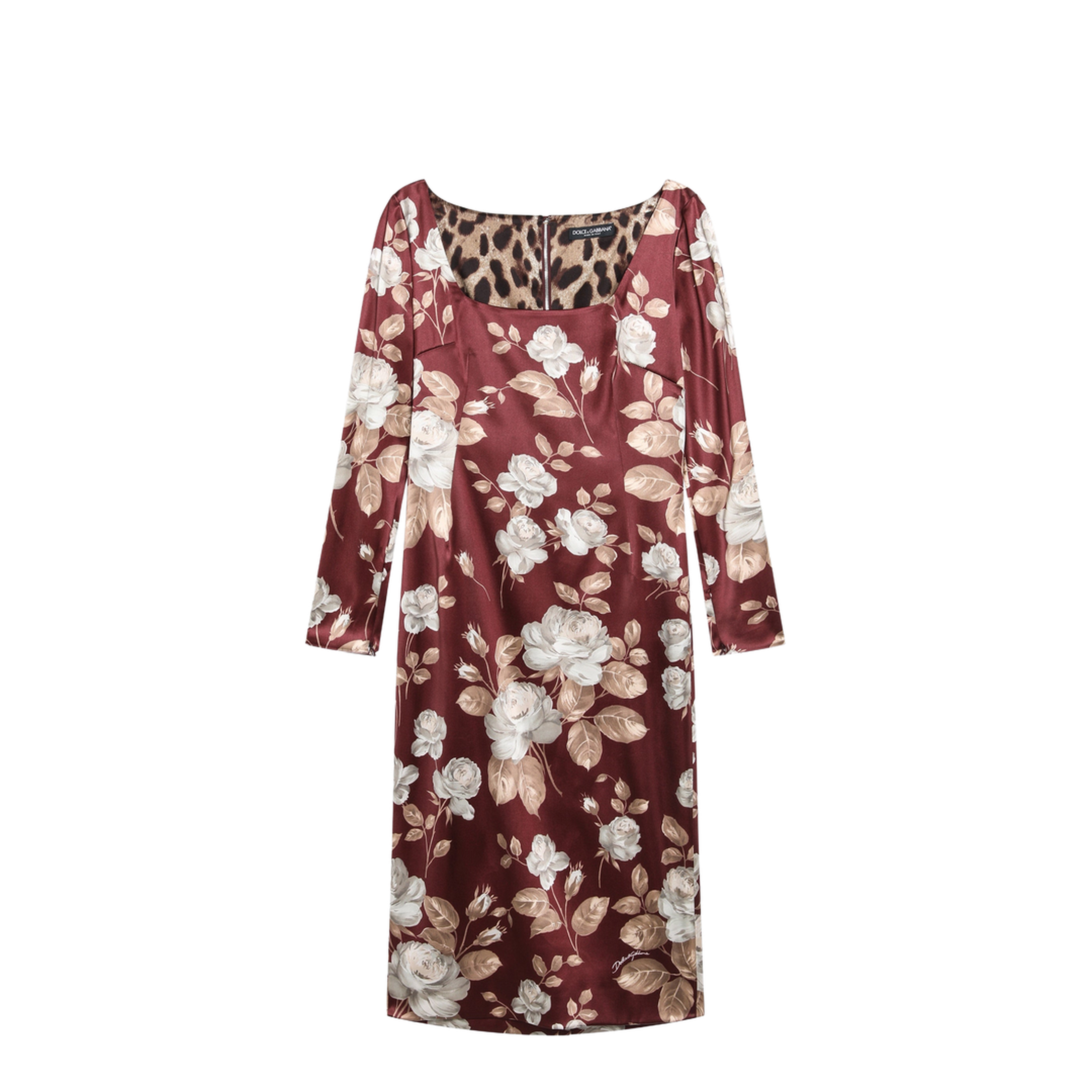 Burgundy Satin Dress with Floral Print - Image 1