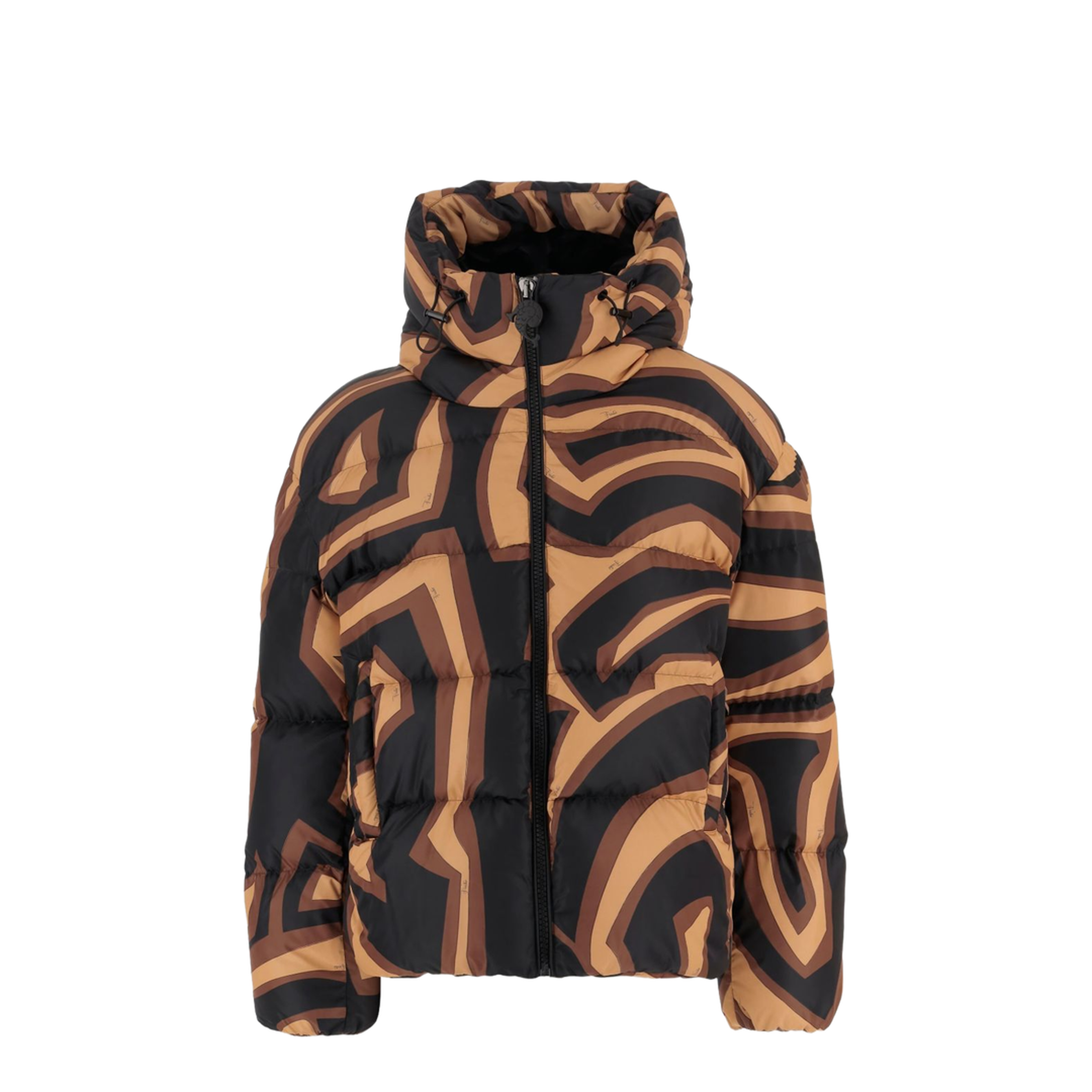 Printed Nylon Down Jacket In Brown - Image 1