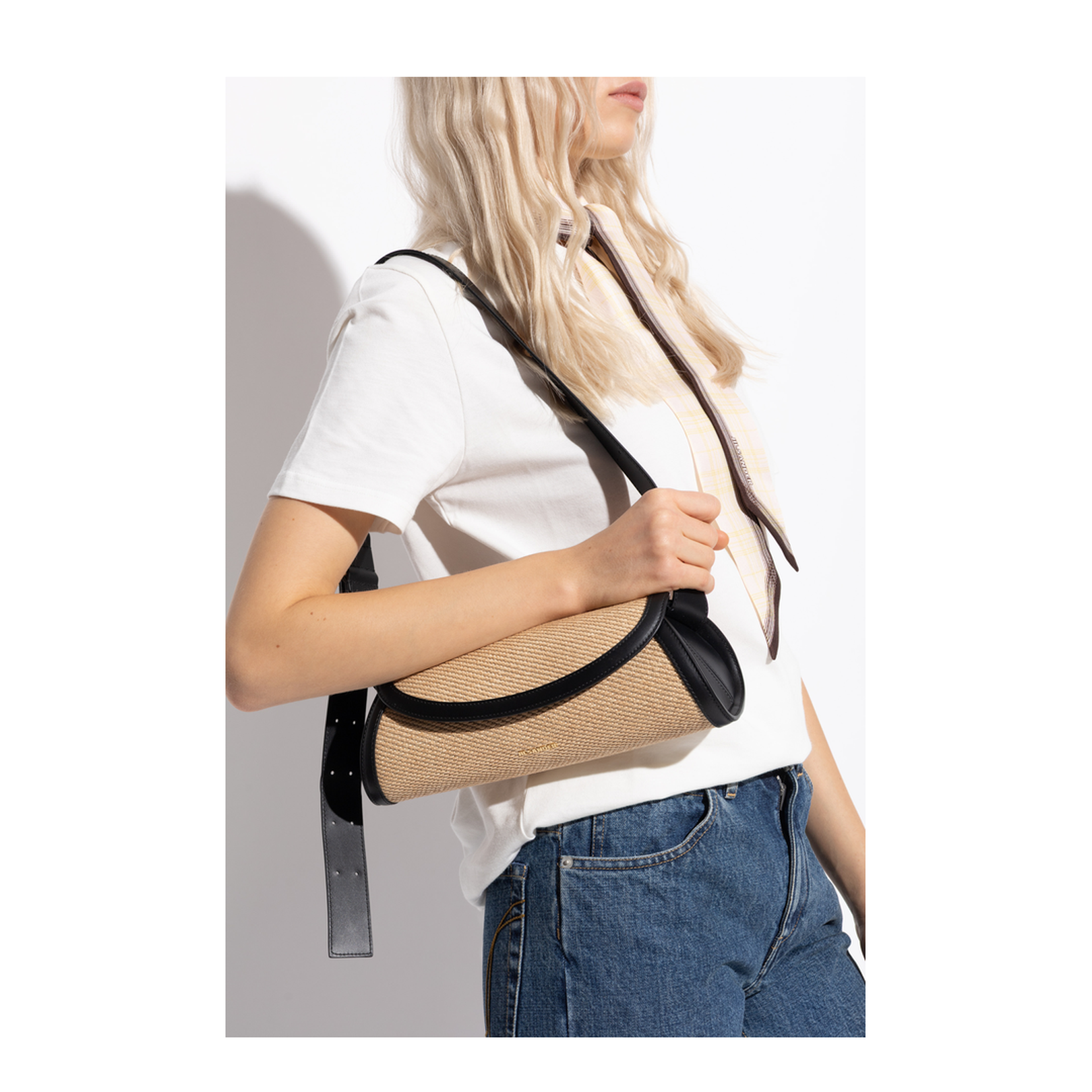 Cannolo Small Woven Raffia Shoulder Bag - Natural - Image 2