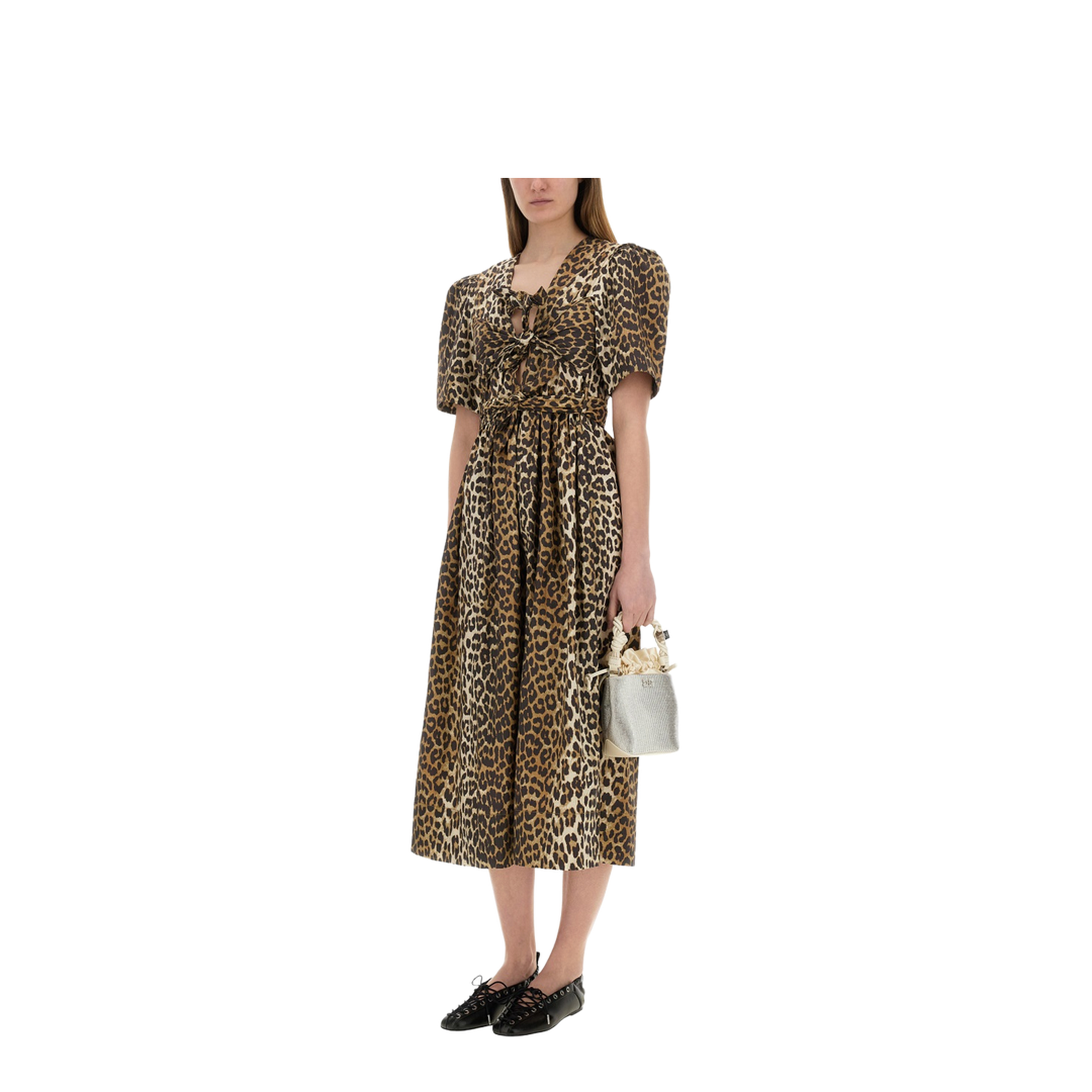 Leopard Print Tie Strap Midi Dress In Brown - Image 2