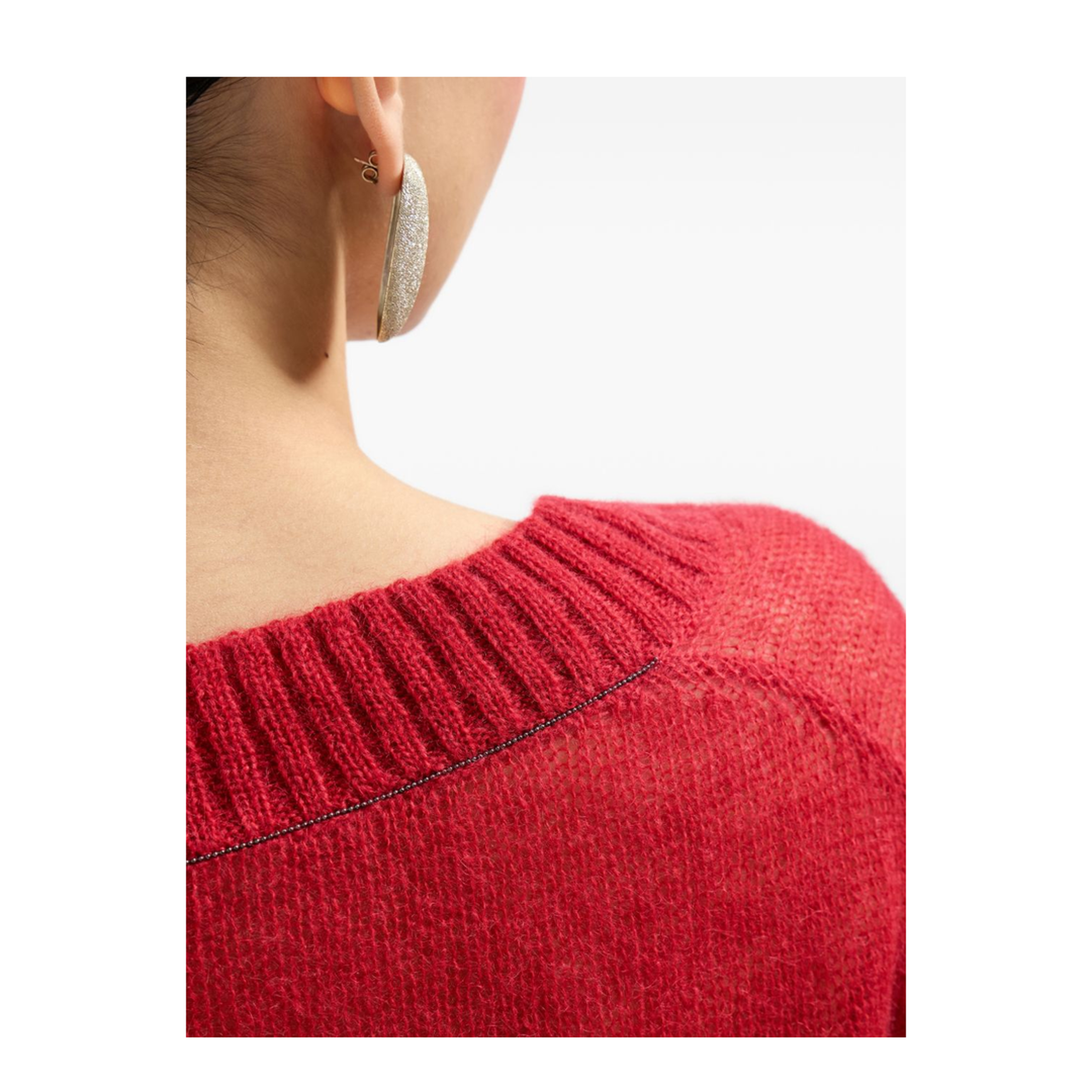 V-neck Knitted Sweater Red - Image 2
