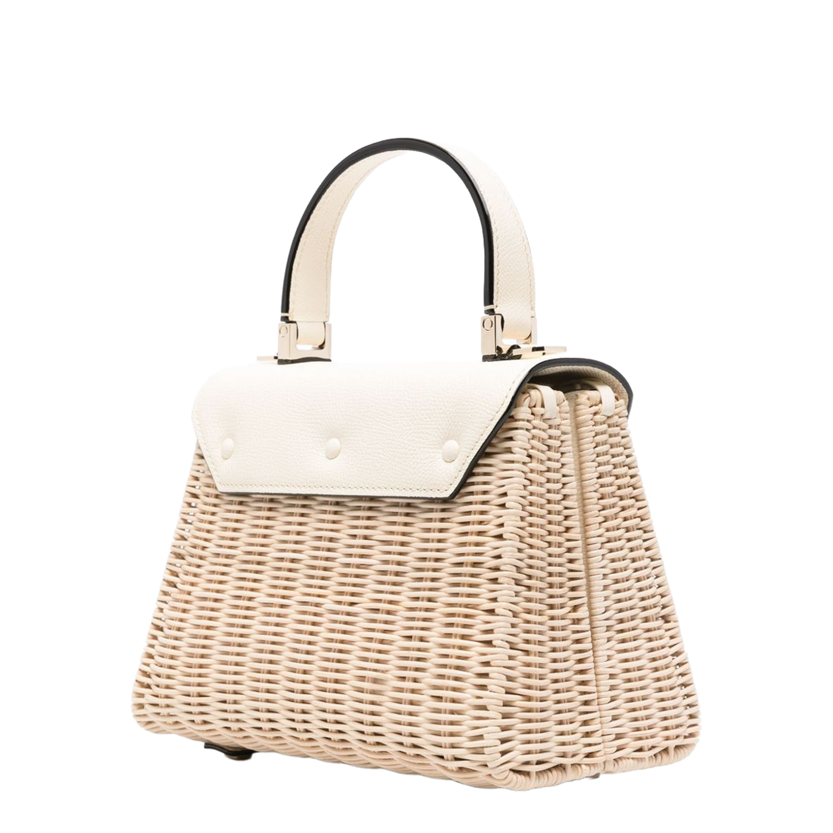 Iside Mini Wicker Top Handle Bag - Beige/Pergamena White - Image 4