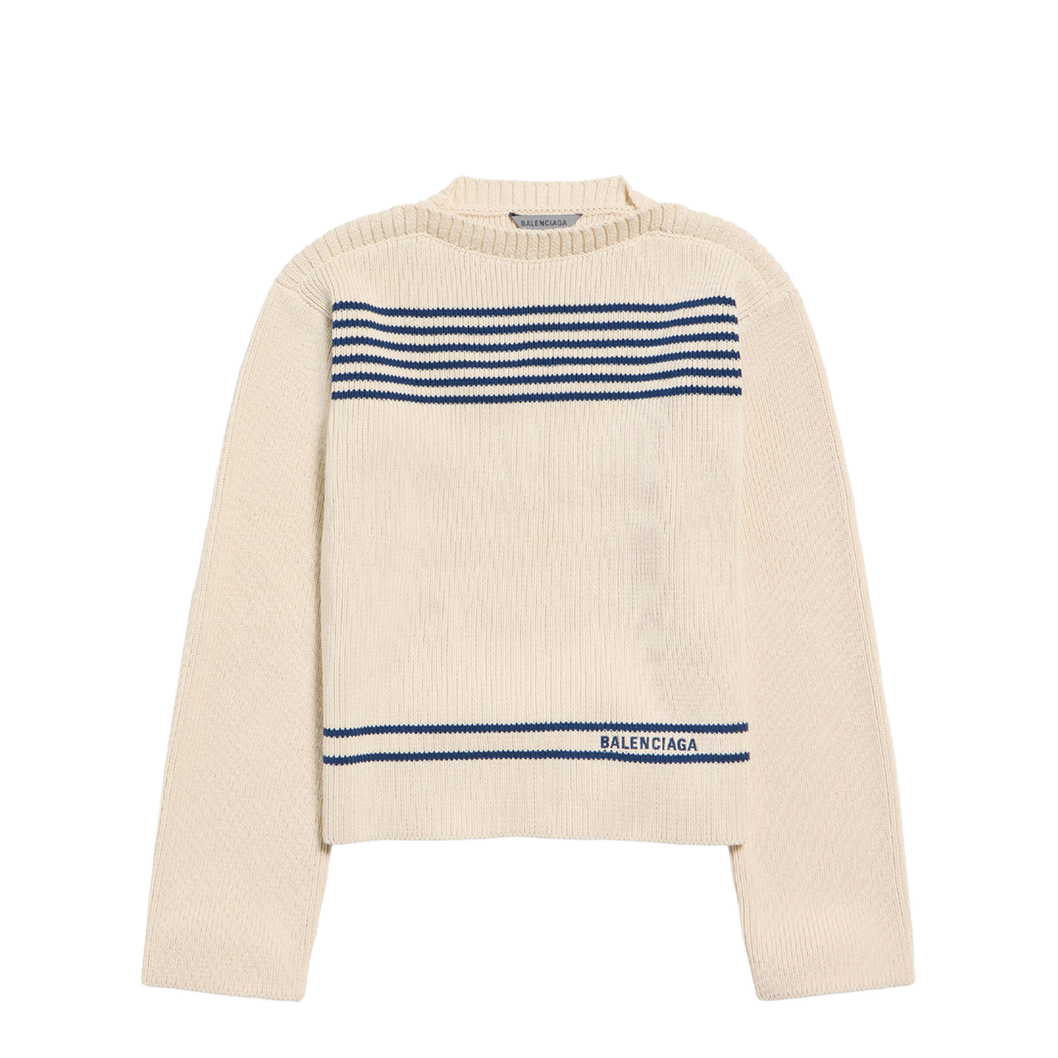 Boatneck Sweater in Cotton Ribbed Knit - Image 1