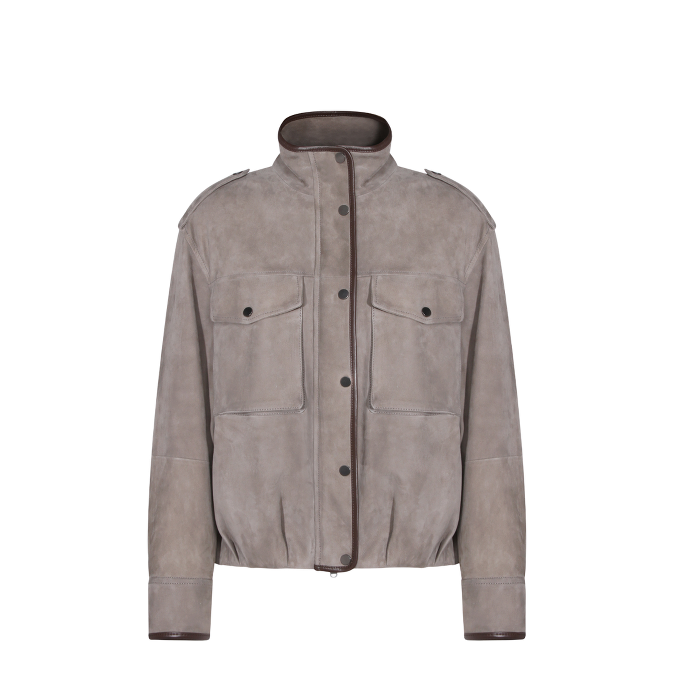 Faded Green Jacket With High Neck And Front Patch Pockets In Suede - Image 2
