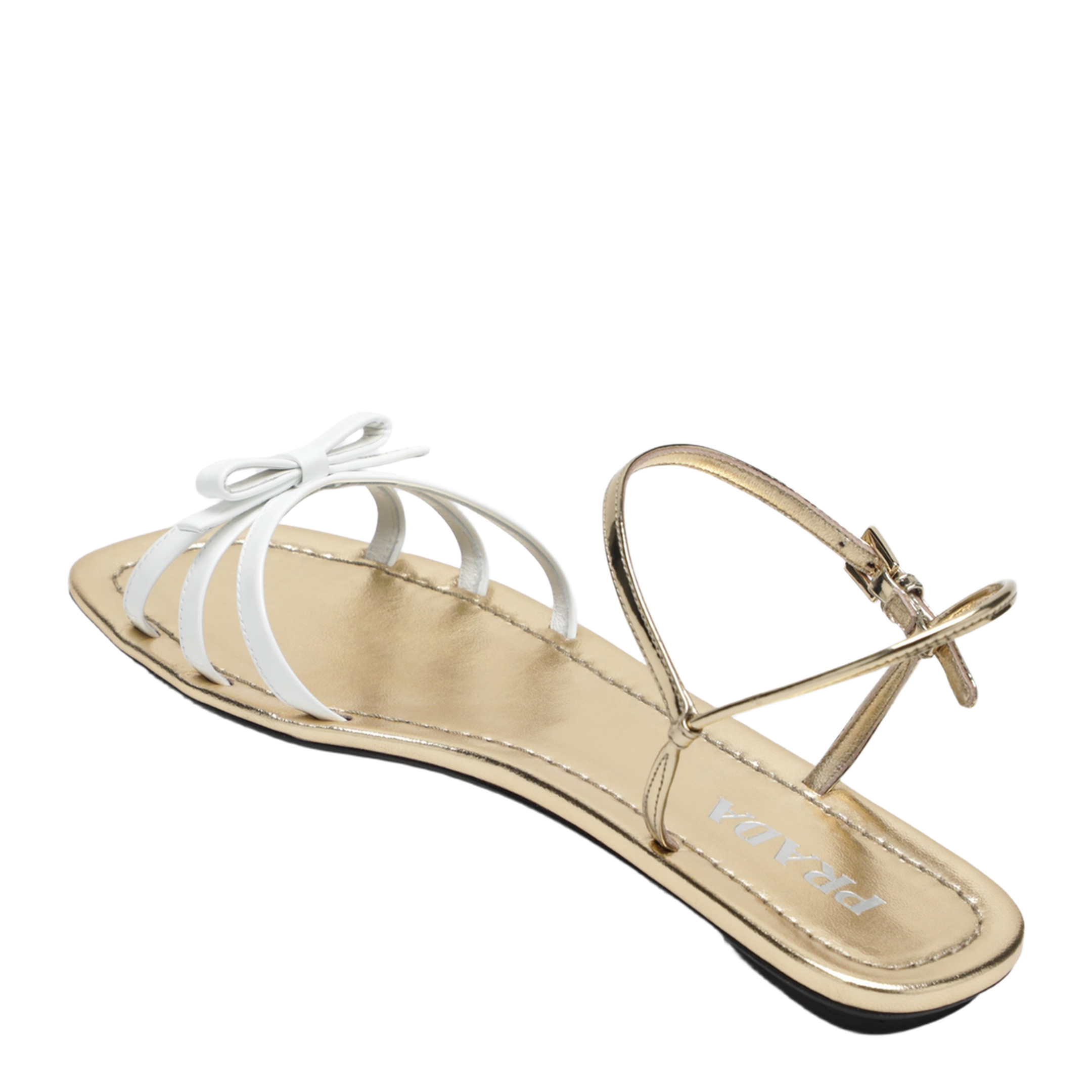 White And Gold Leather Sandals With Bow - Image 2