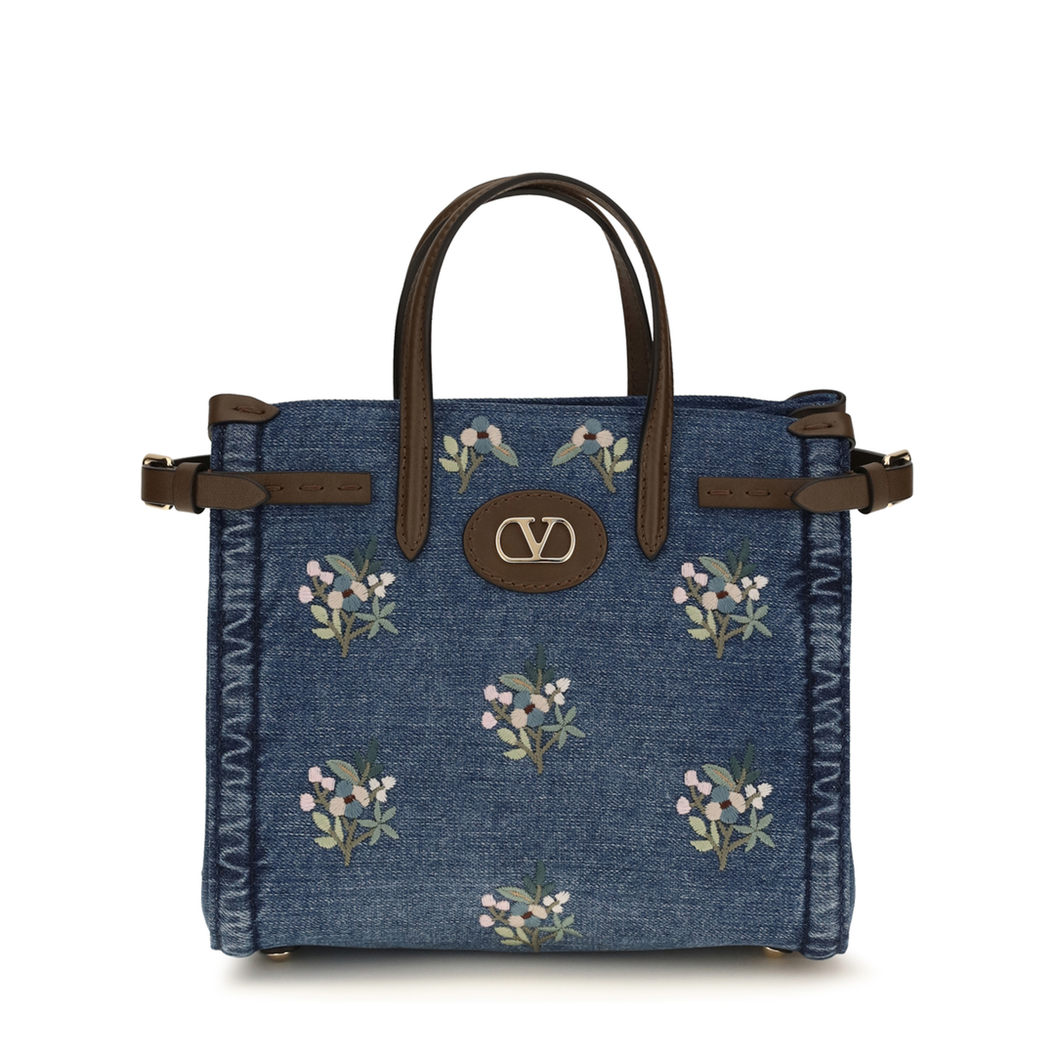 Small Antibes Handbag in Embroidered Denim - Image 1