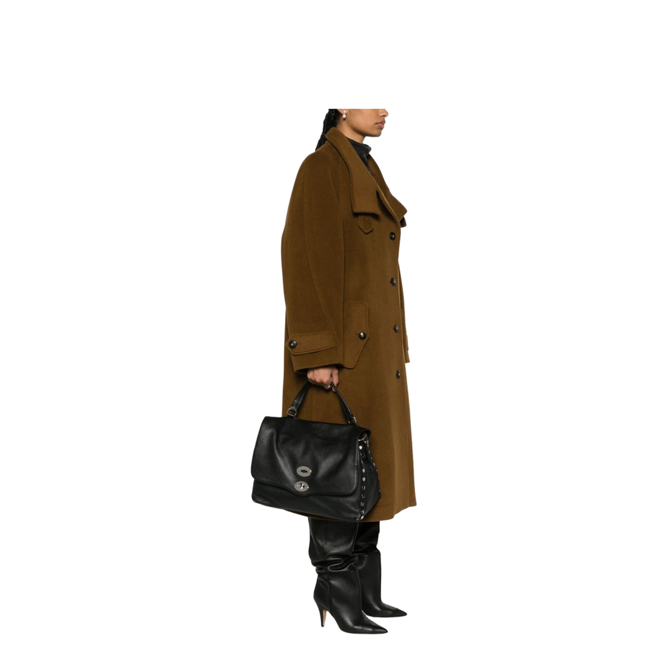 Postina Daily Medium Calf Leather Top-Handle Bag - Black Nero (Nero) - Image 5