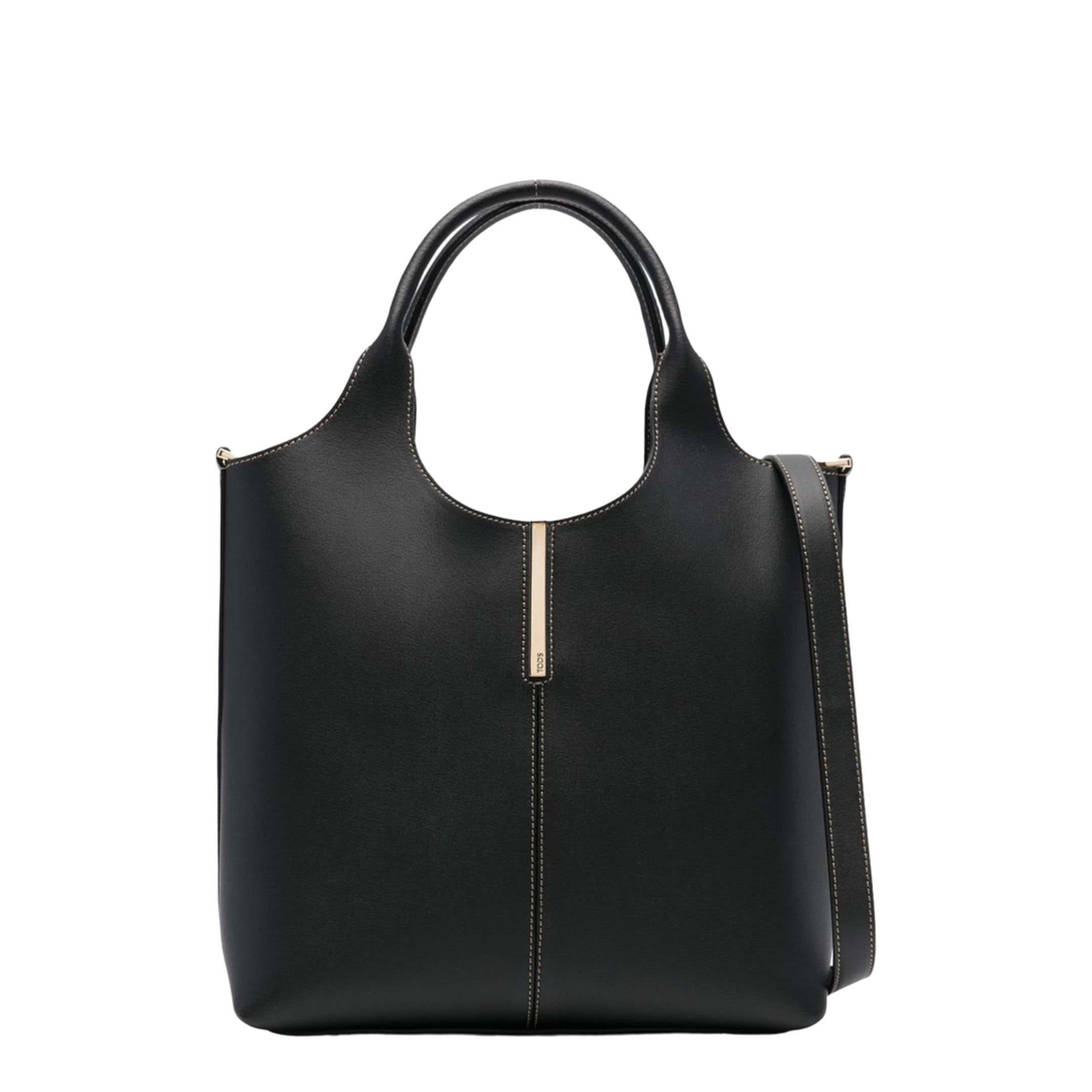 Small Calf Leather Tote - Black - Image 1