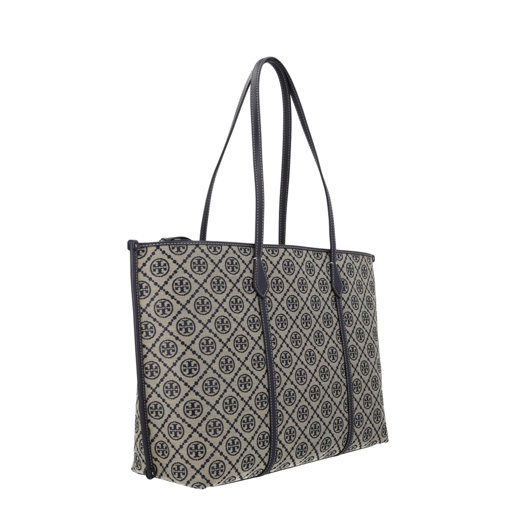 Perry T Monogram Cotton Jacquard Shopping Bag - Navy - Image 3