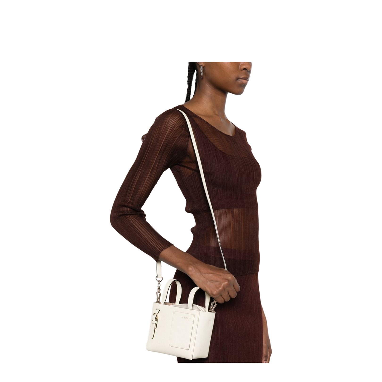 Micro Leather Bucket Bag White - Image 5