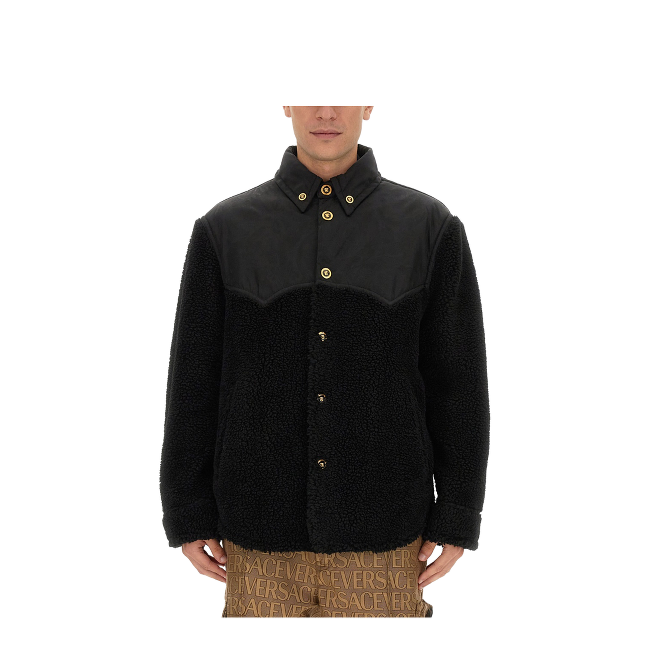 Faux Shearling And Technical Jacquard Jacket In Black - Image 1