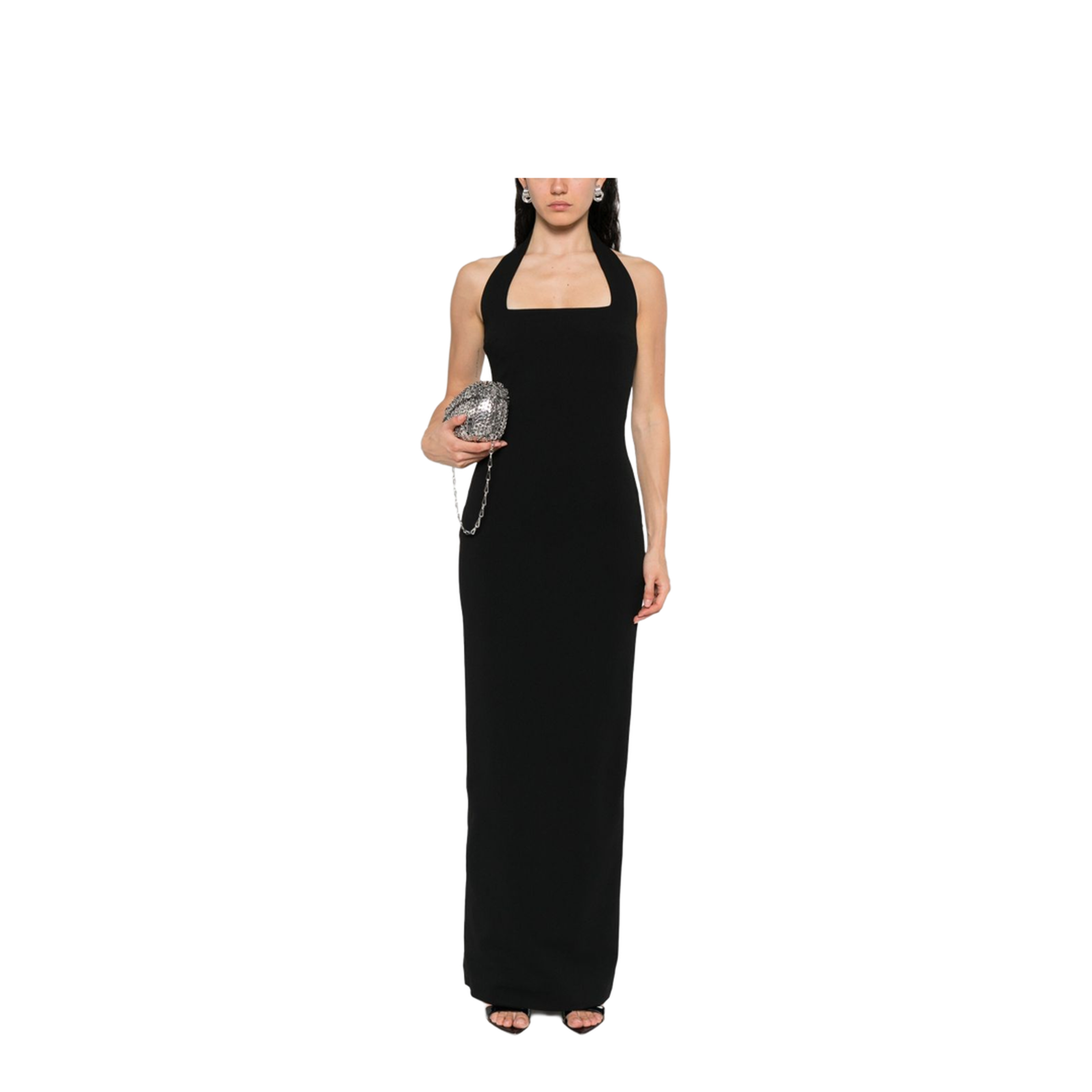 Black Rear Zip Fastening Halterneck Square Neck - Image 5