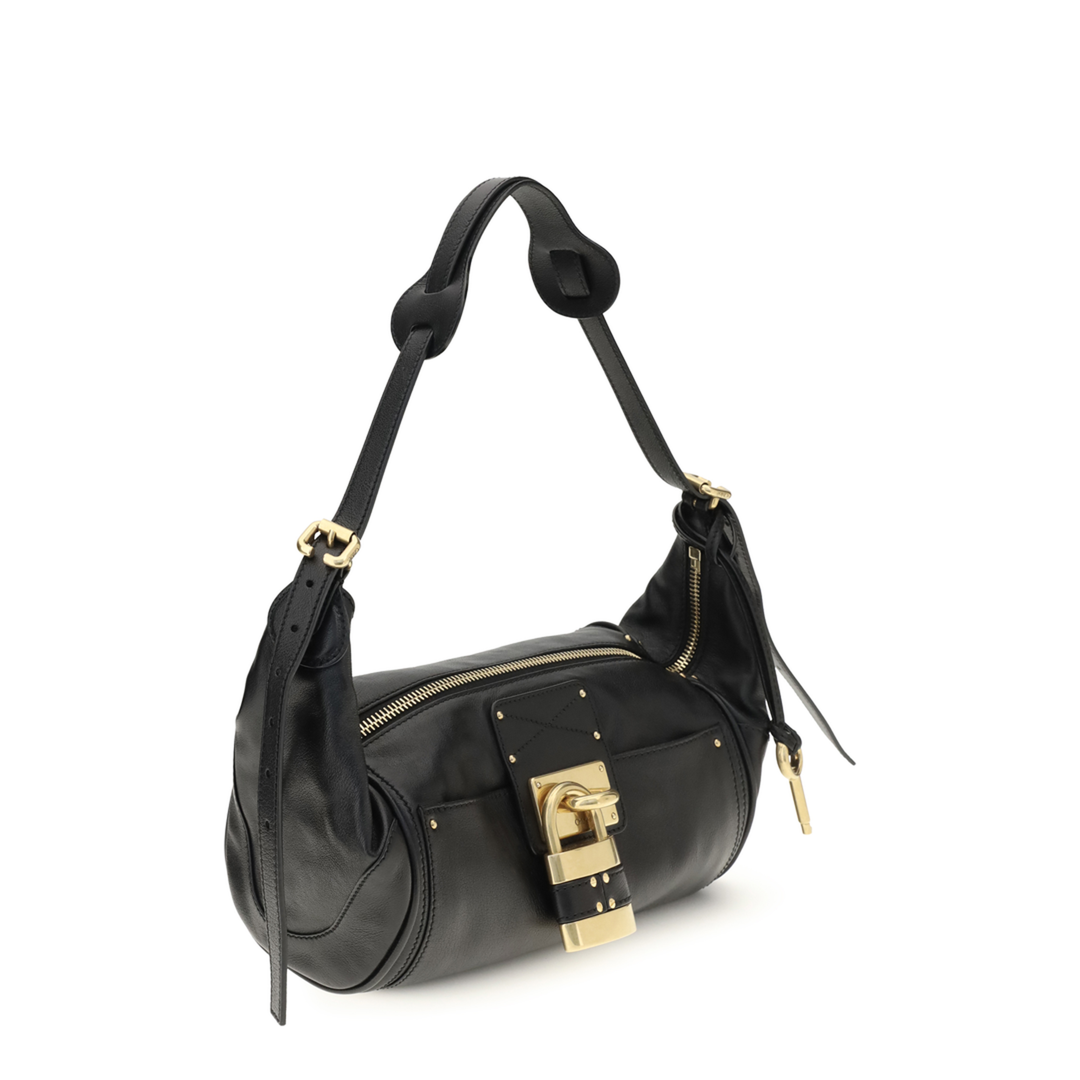 Paddington Small Grained Buffalo Leather Shoulder Bag - Black - Image 2