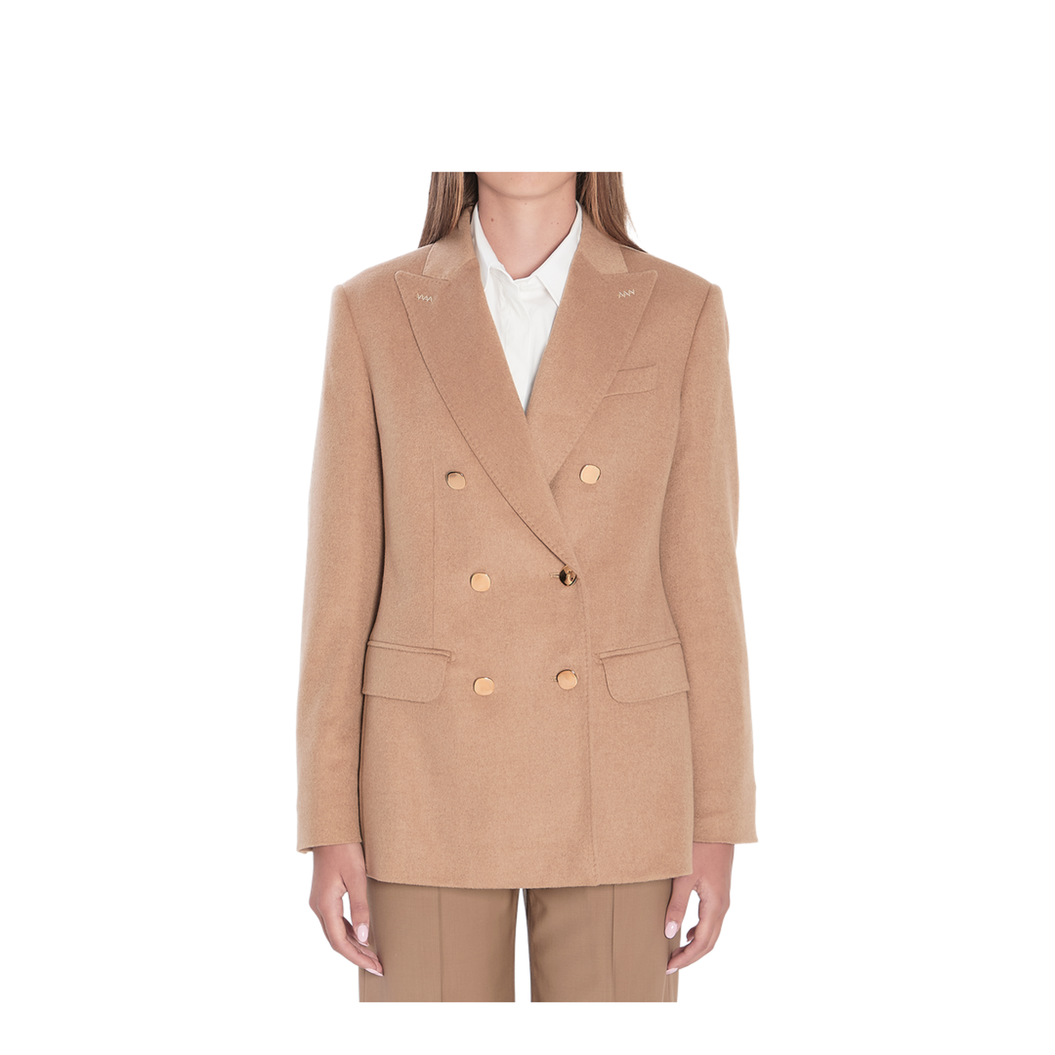 Double-breasted blazer in camel - Image 1