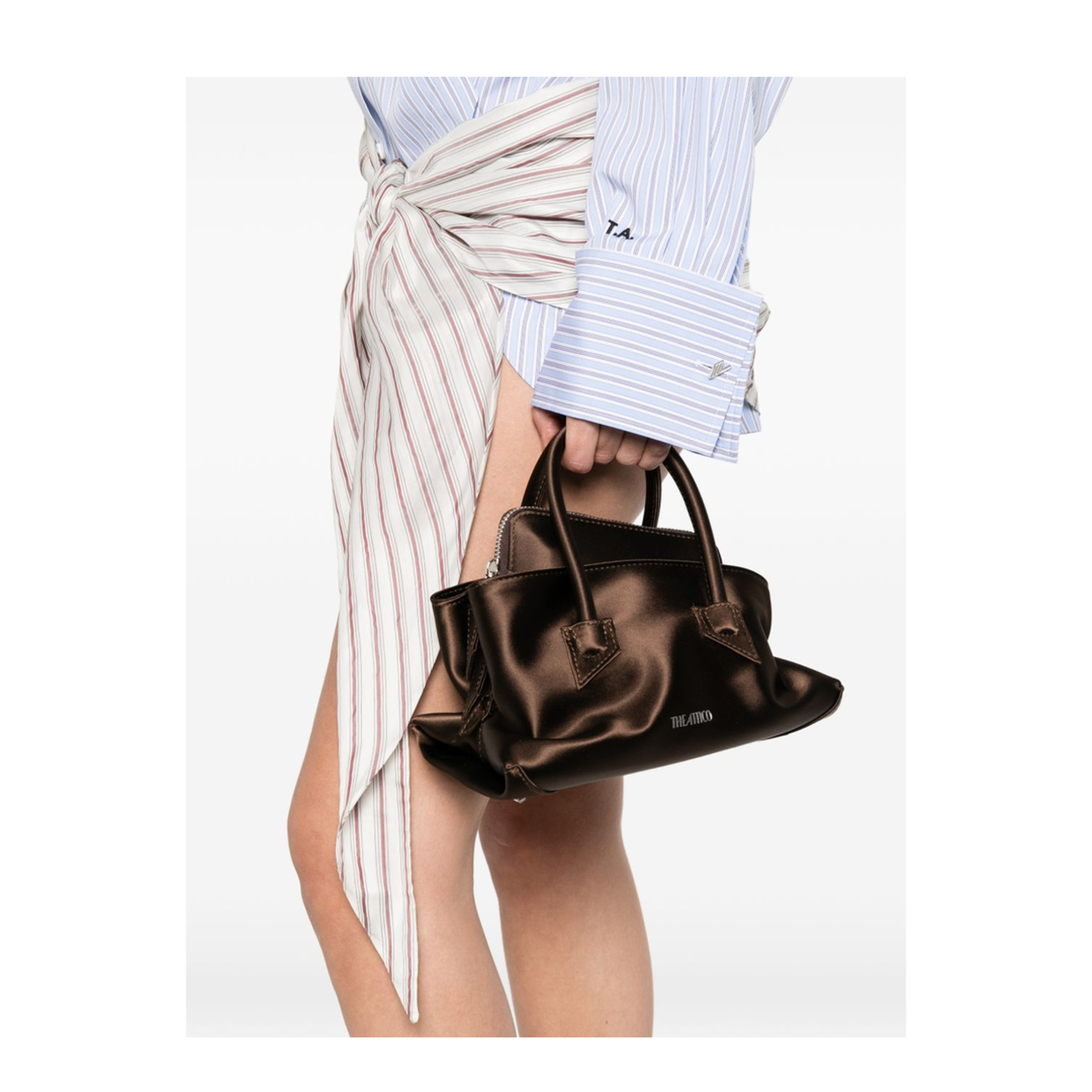 La Passeggiata Mini Lux Satin Top Handle Bag - Dark Brown - Image 3