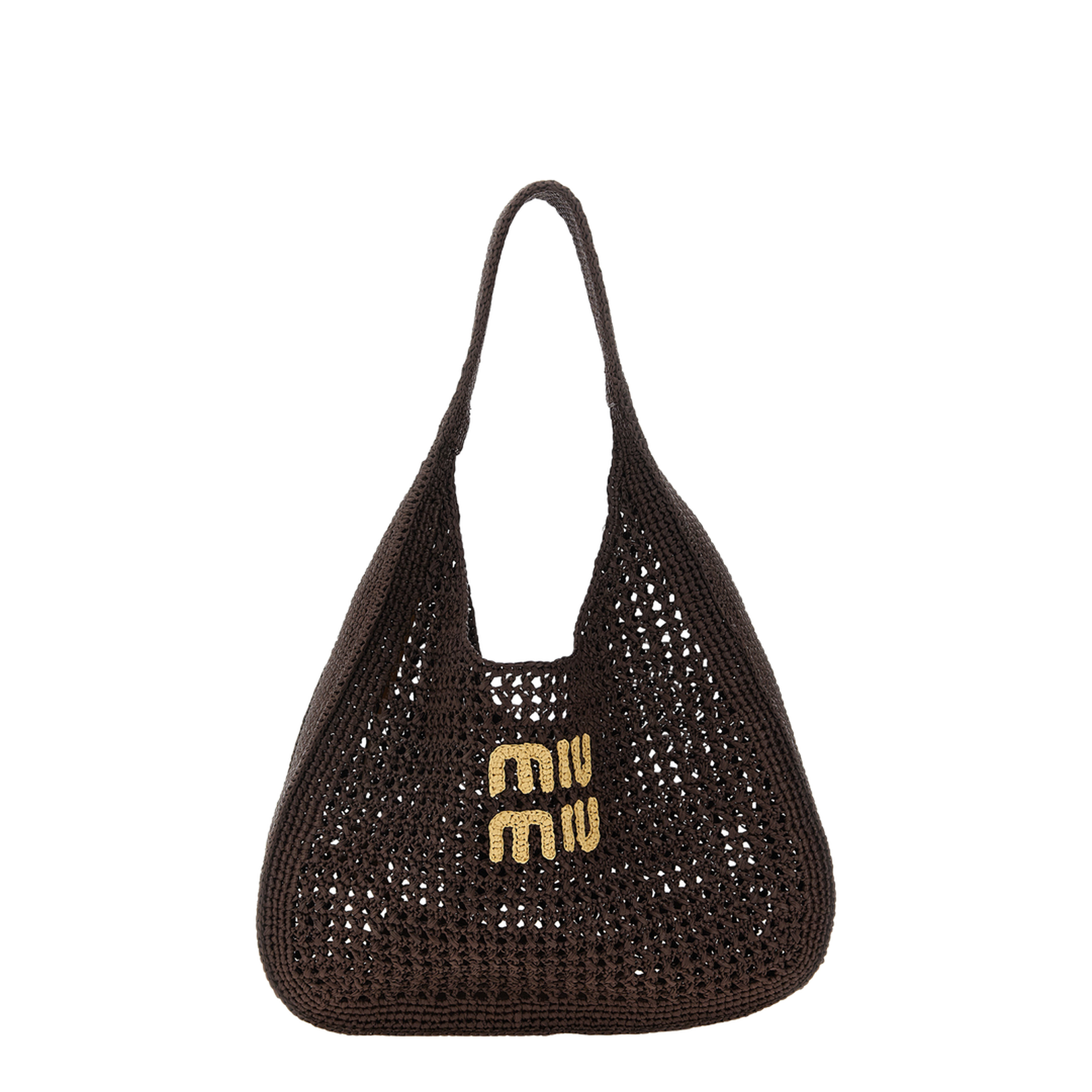 Cocoa Brown Raffia-Effect Woven Hobo Bag - Image 1