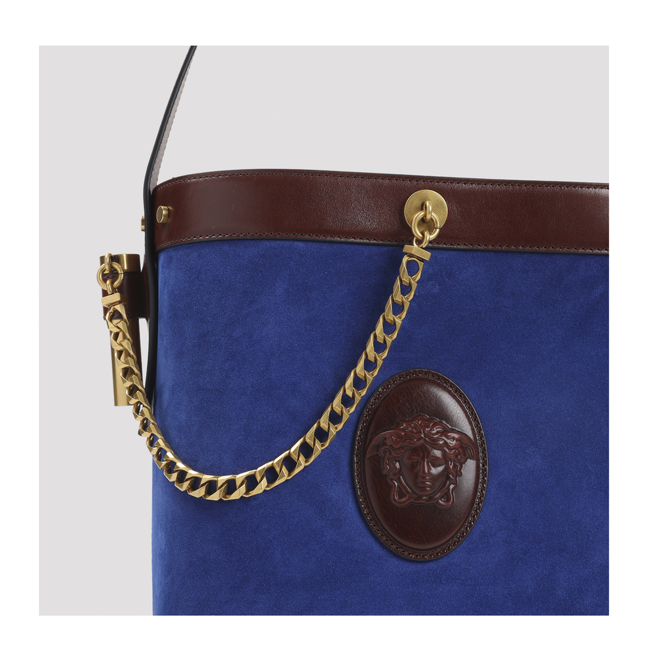 Pivot Small Suede Bucket Bag - Blue/Brown - Image 3