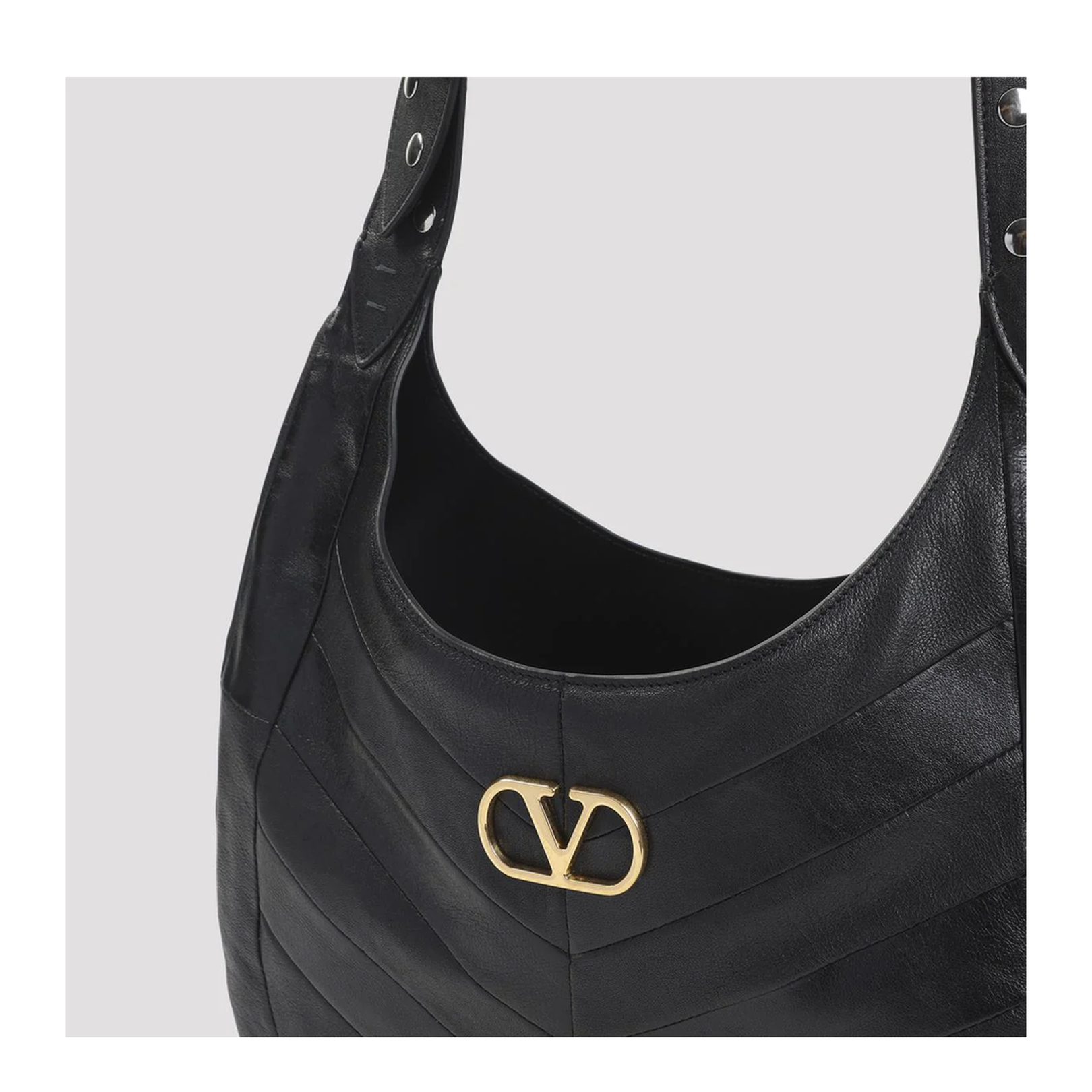 Hoboho Nappa Leather Hobo Bag With Chevron Pattern Black - Image 3