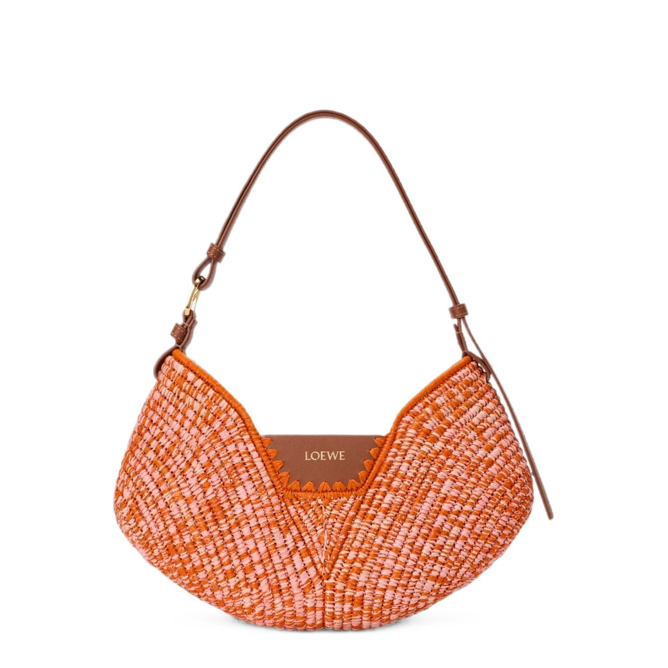 Paula's Ibiza Medium Raffia and Calfskin Shoulder Bag - Bright Orange/Pink - Image 1