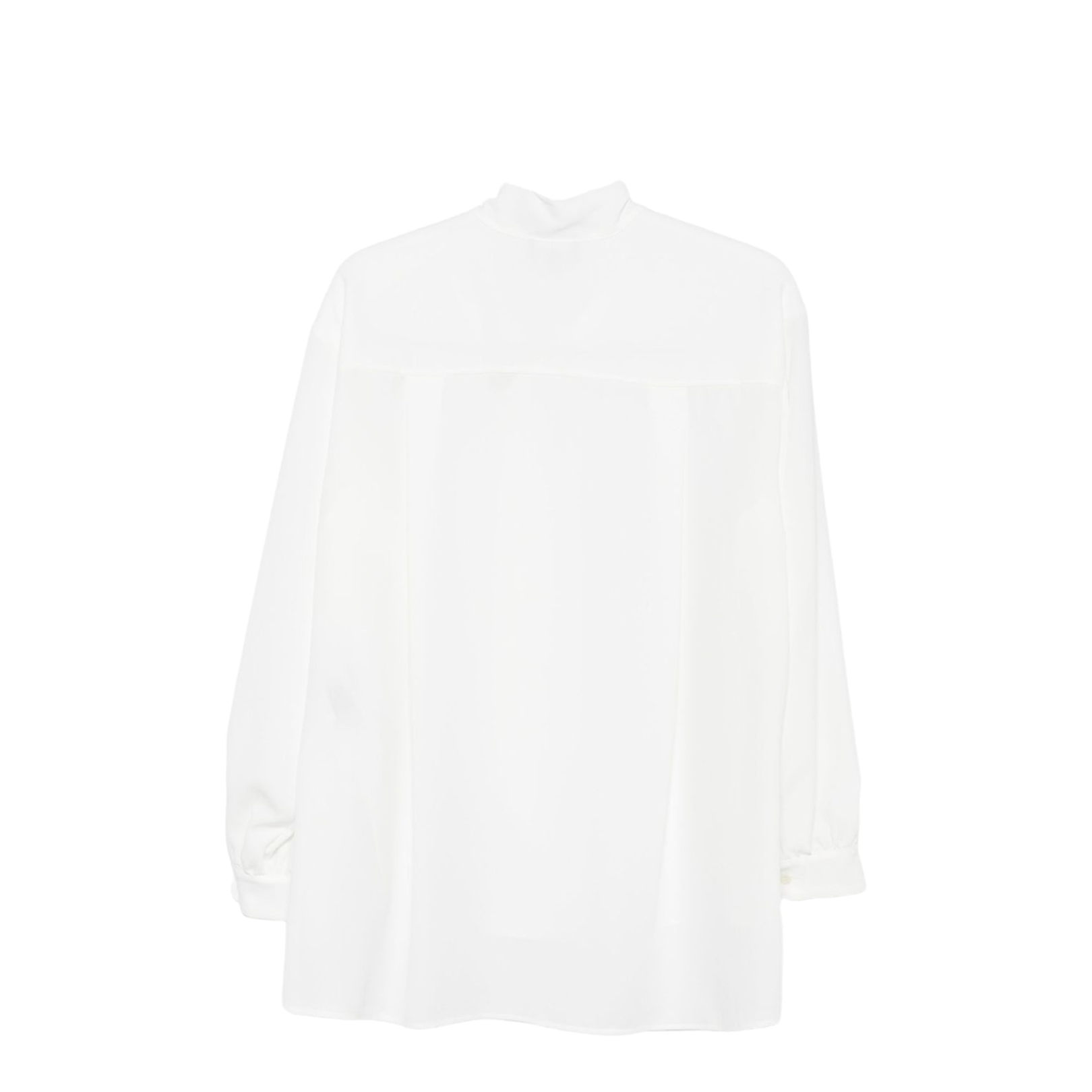 White Long Sleeves Neck Tie Buttoned Cuffs Asymmetric Hem - Image 3
