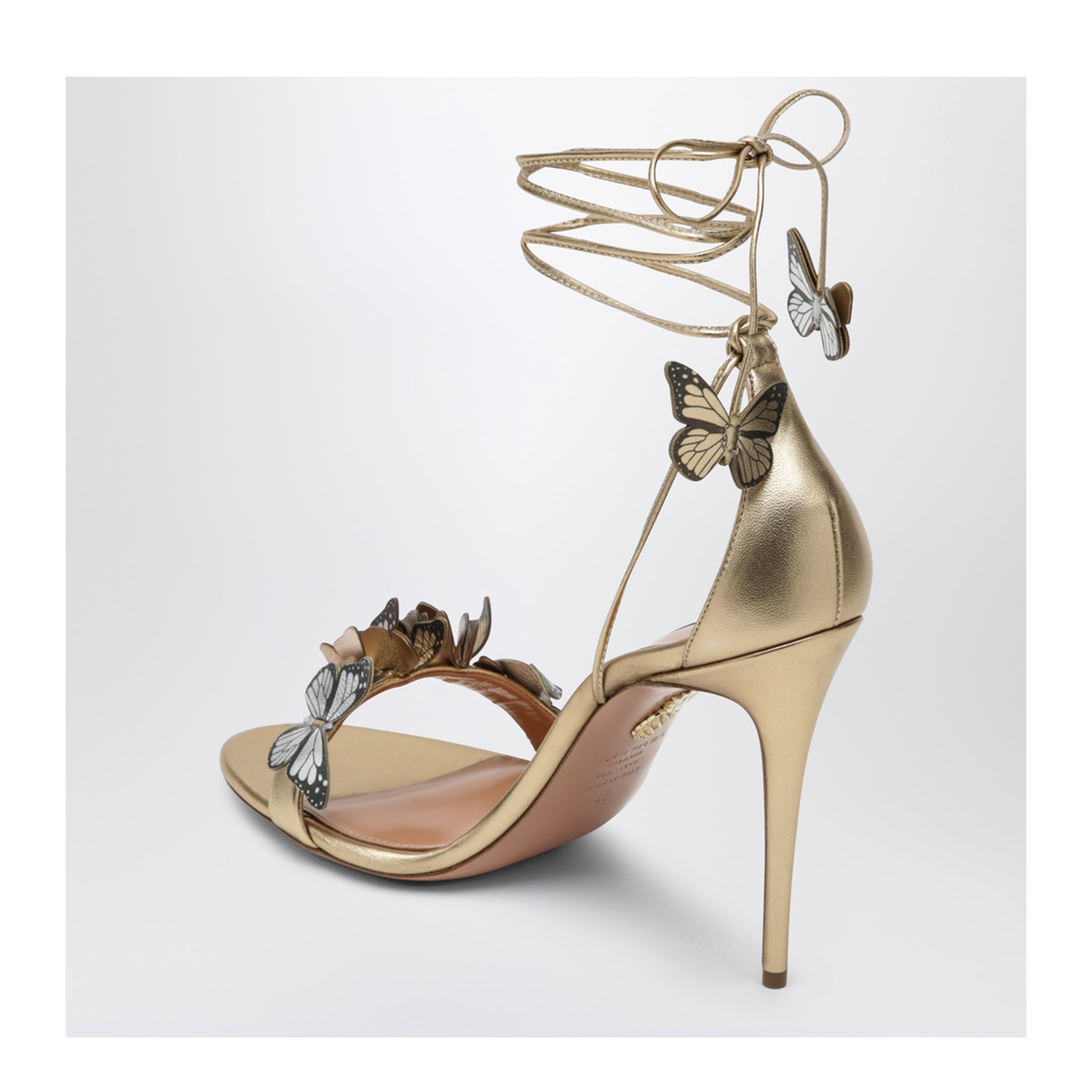 Papillon 105 Metallic Leather Sandals in Soft Gold - Image 2