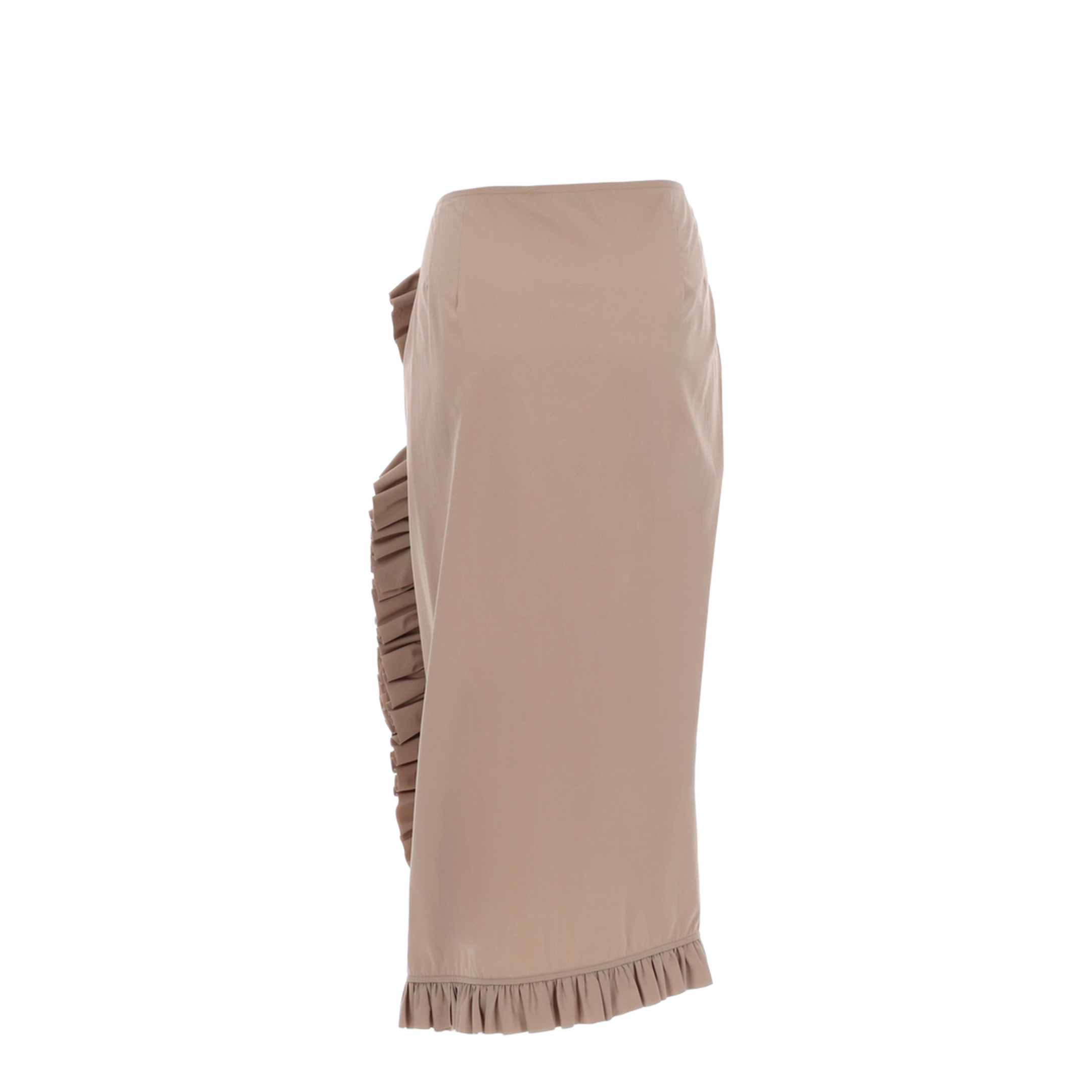Beige Poplin Asymmetric Ruffled Midi Skirt - Image 3